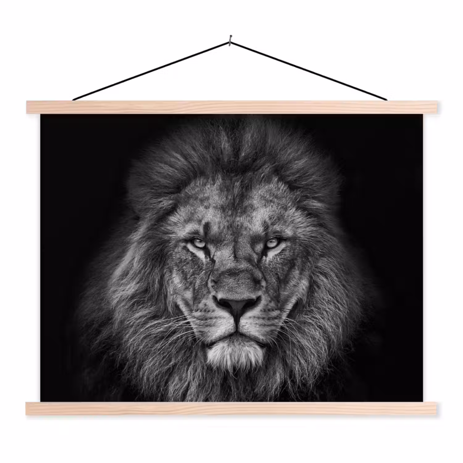 Leeuw - Dieren - Zwart - Wit textielposter latten blank klein -3d