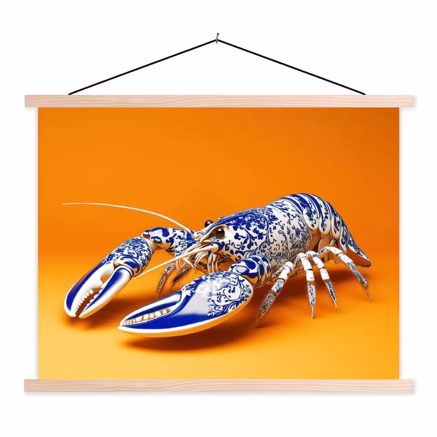 Kreeft - Delftsblauw - Schild - Stoer - Oranje textielposter latten blank klein -3d