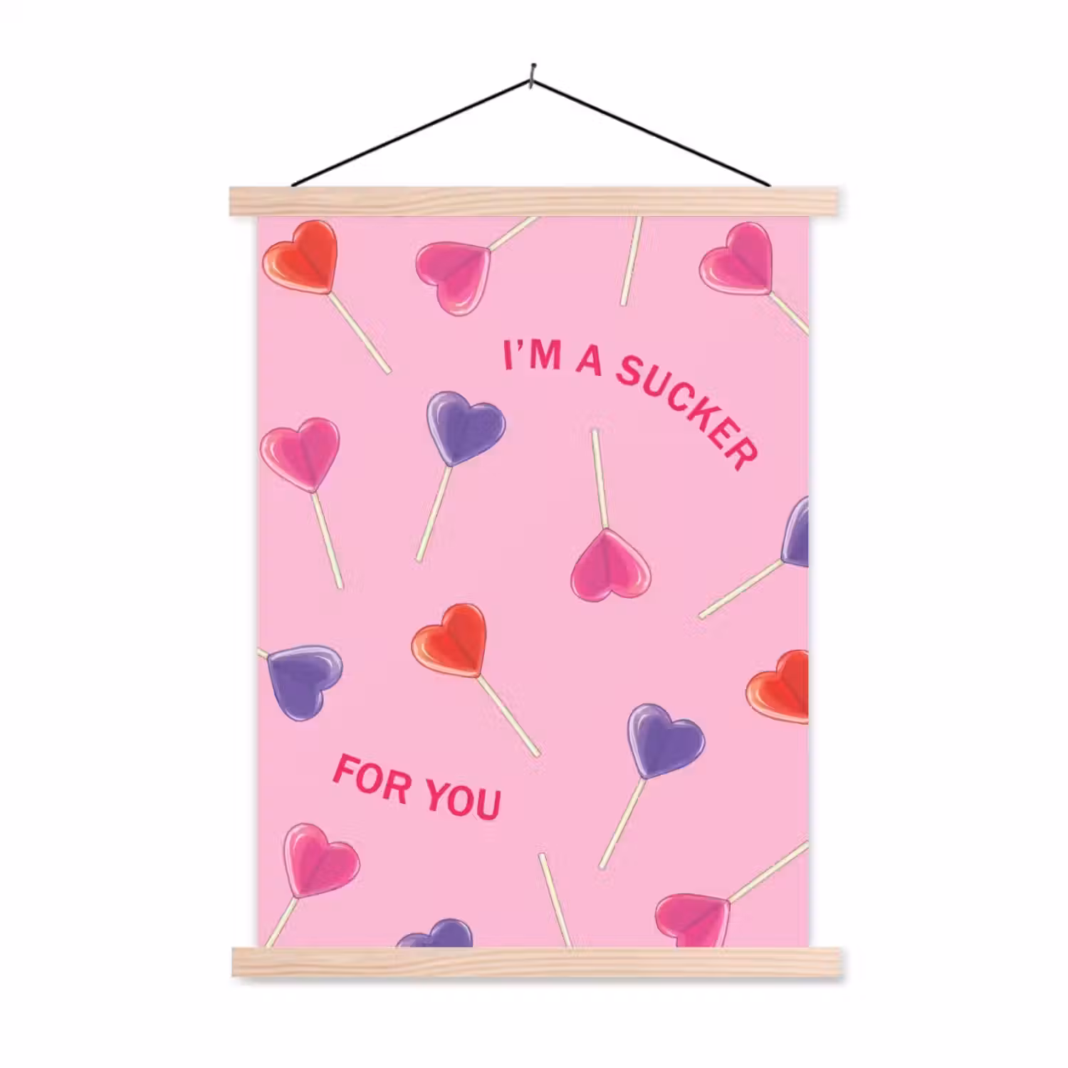 Lolly - Valentijn - Illustratie - Snoep textielposter latten blank klein -3d