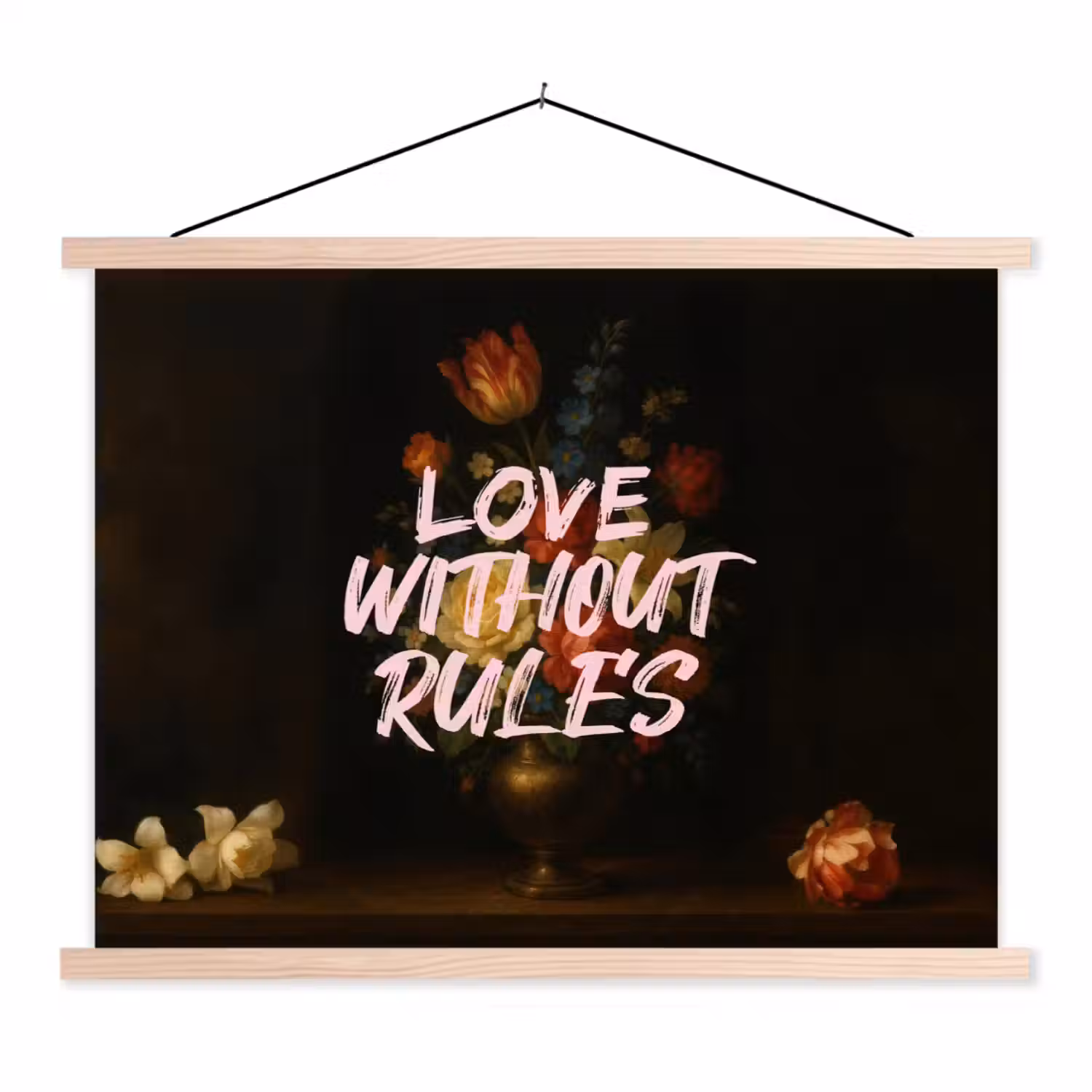 Liefde - Modern - Bloemen textielposter latten blank klein -3d