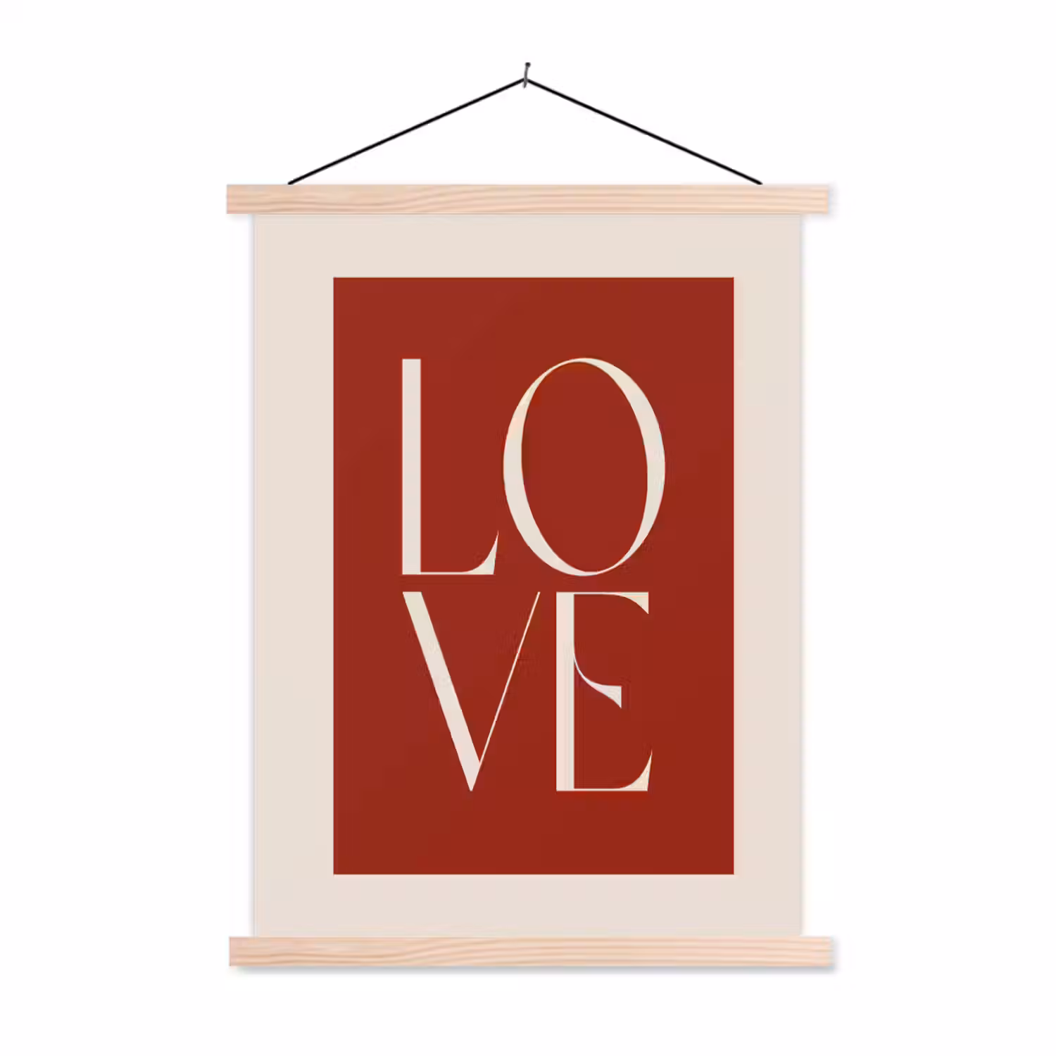 Love - Rood - Minimalistisch textielposter latten blank klein -3d
