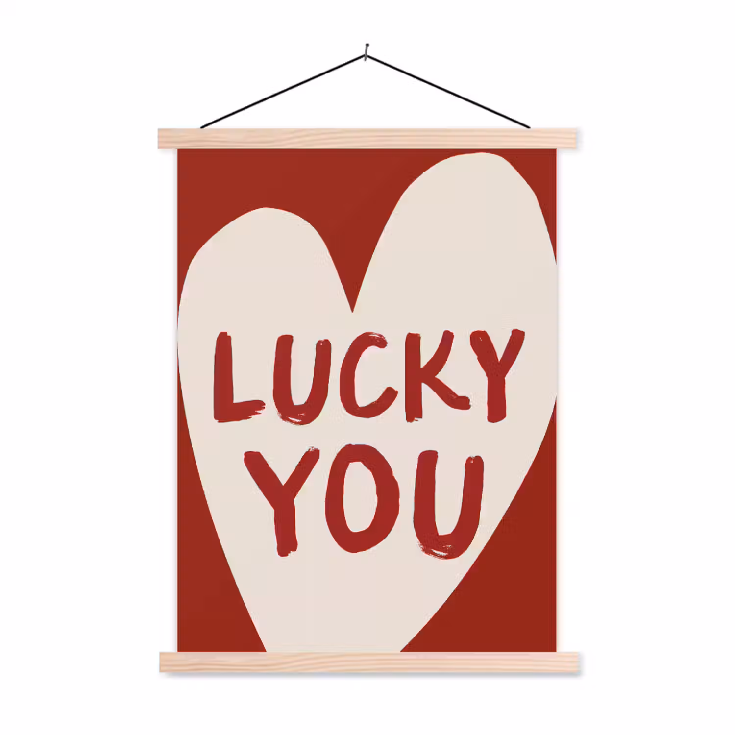 Lucky - Hart - Rood textielposter latten blank klein -3d