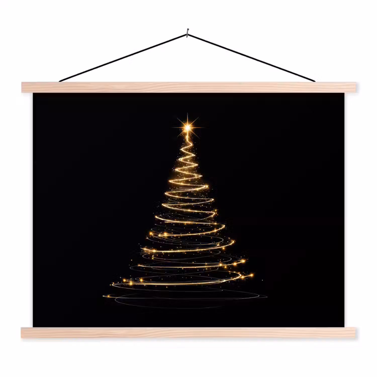 Magisch - Kerstboom - Lichtspiralen - Zwart textielposter latten blank klein -3d