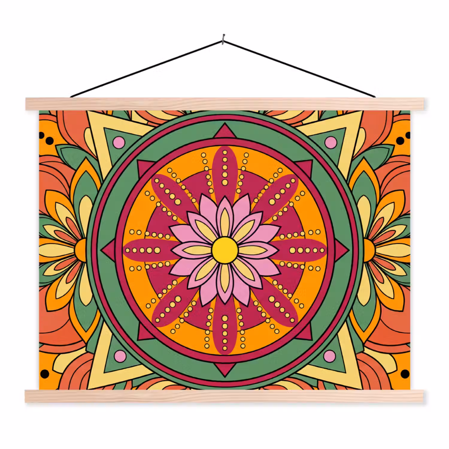 Mandala - Bloemen - Abstract - Kleurrijk textielposter latten blank klein -3d