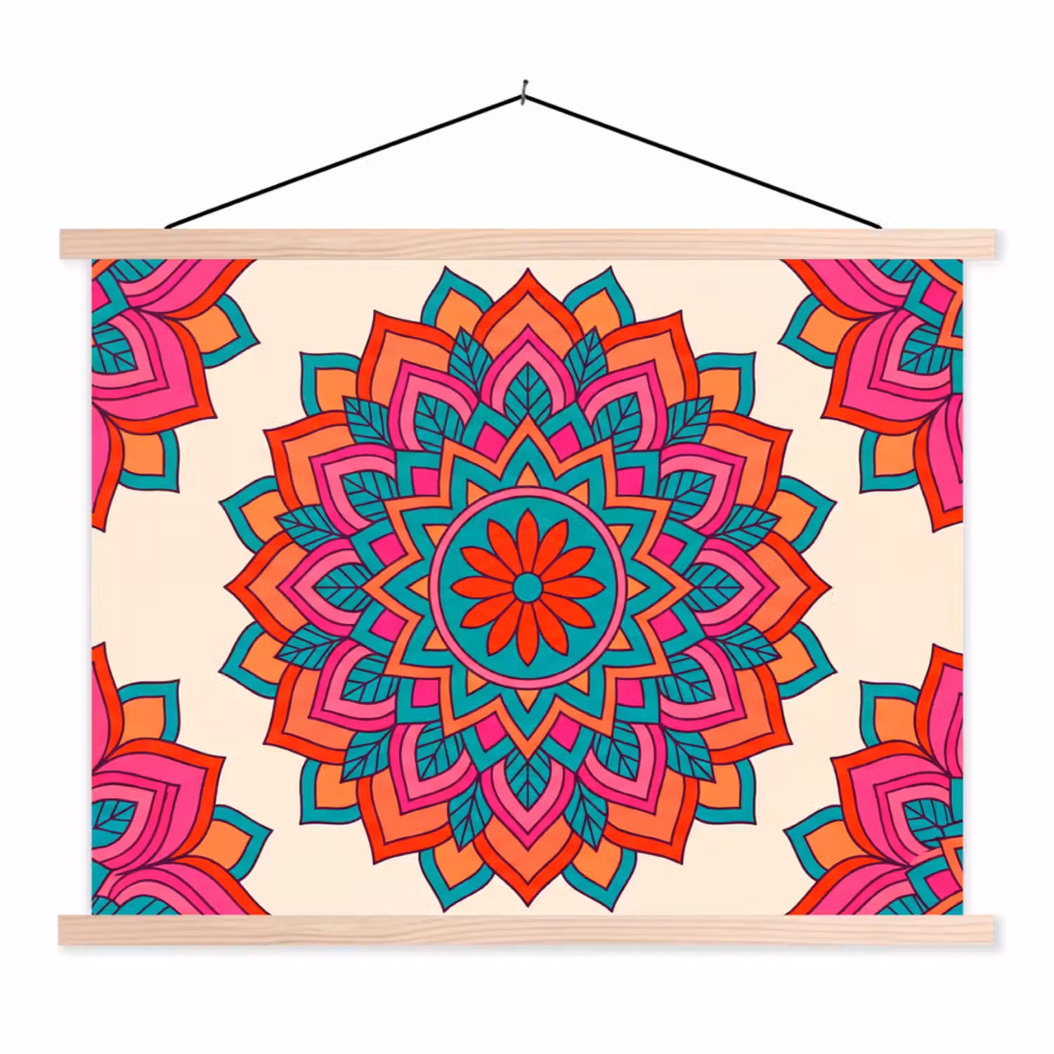 Mandala - Patroon - Abstract - Kleurrijk - Modern textielposter latten blank klein -3d