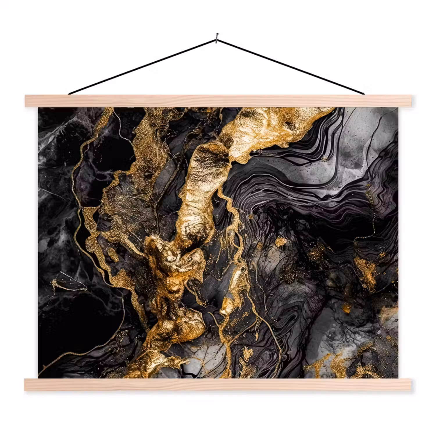 Marmer - Zwart - Goud - Abstract textielposter latten blank klein -3d
