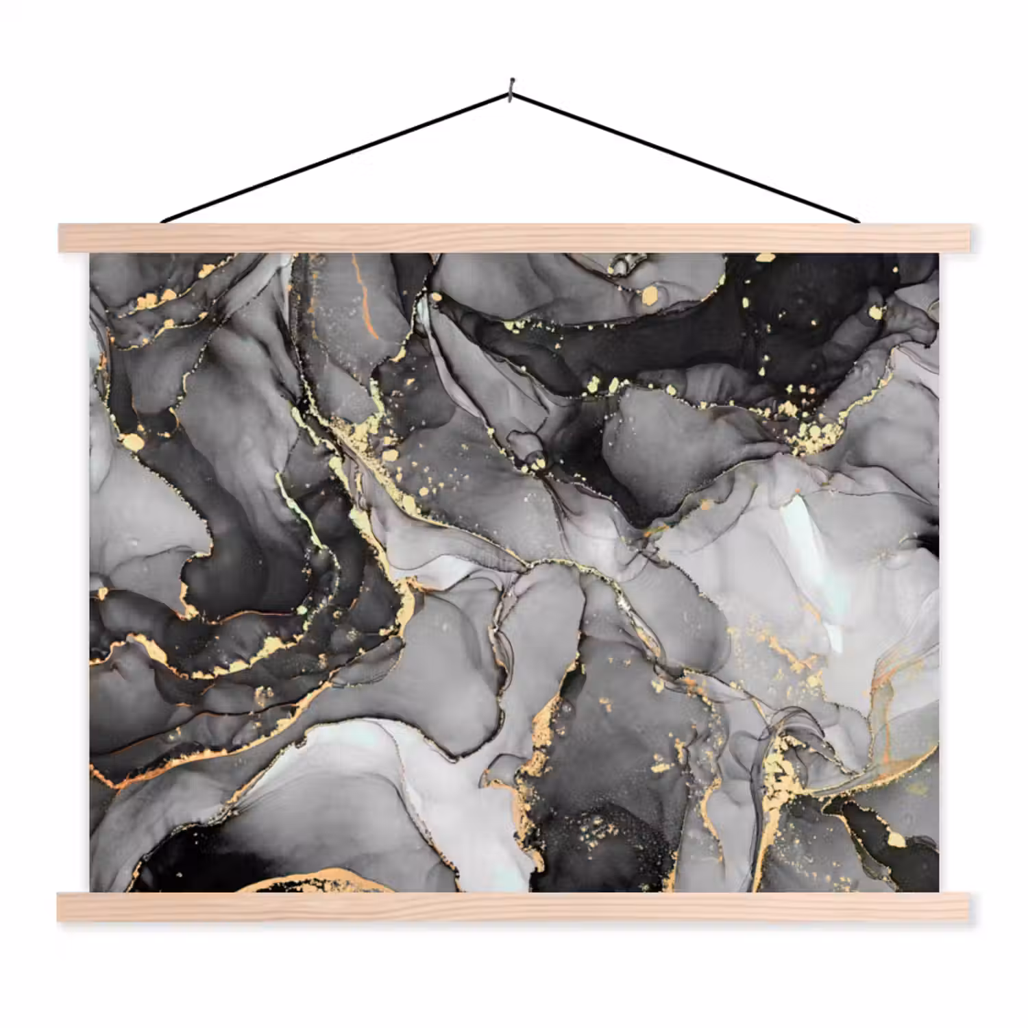 Marmer - Zwart - Goud - Grijs textielposter latten blank klein -3d