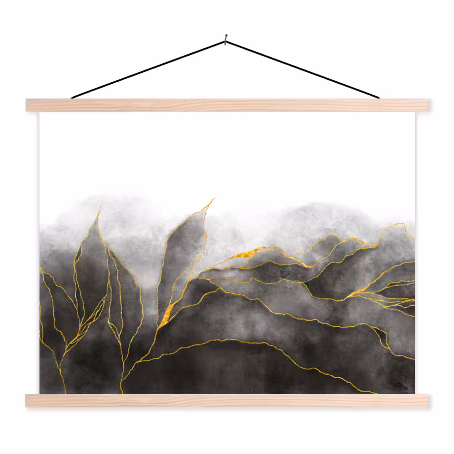 Marmer - Zwart - Goud - Luxe - Marmerlook textielposter latten blank klein -3d