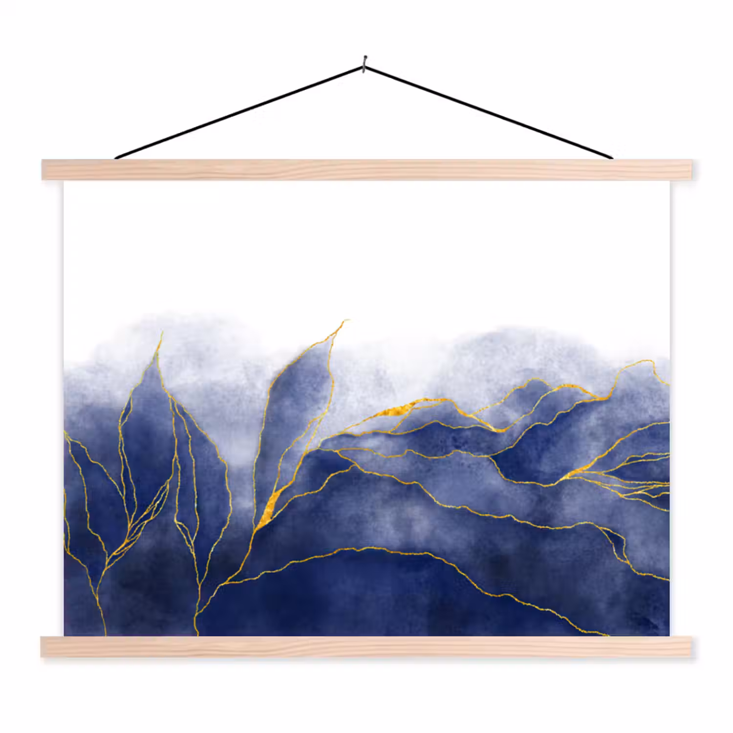 Marmer - Blauw - Marmerlook - Goud - Textuur textielposter latten blank klein -3d