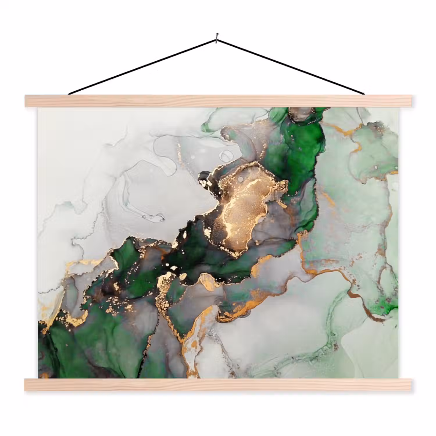 Marmer - Goud - Groen - Luxe textielposter latten blank klein -3d