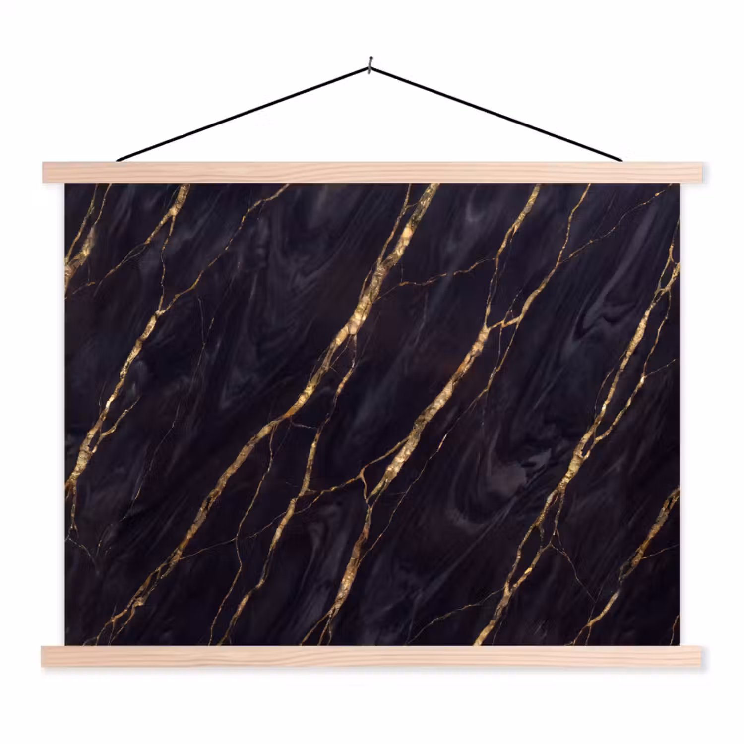Marmer - Gouden aders - Abstract - Zwart textielposter latten blank klein -3d
