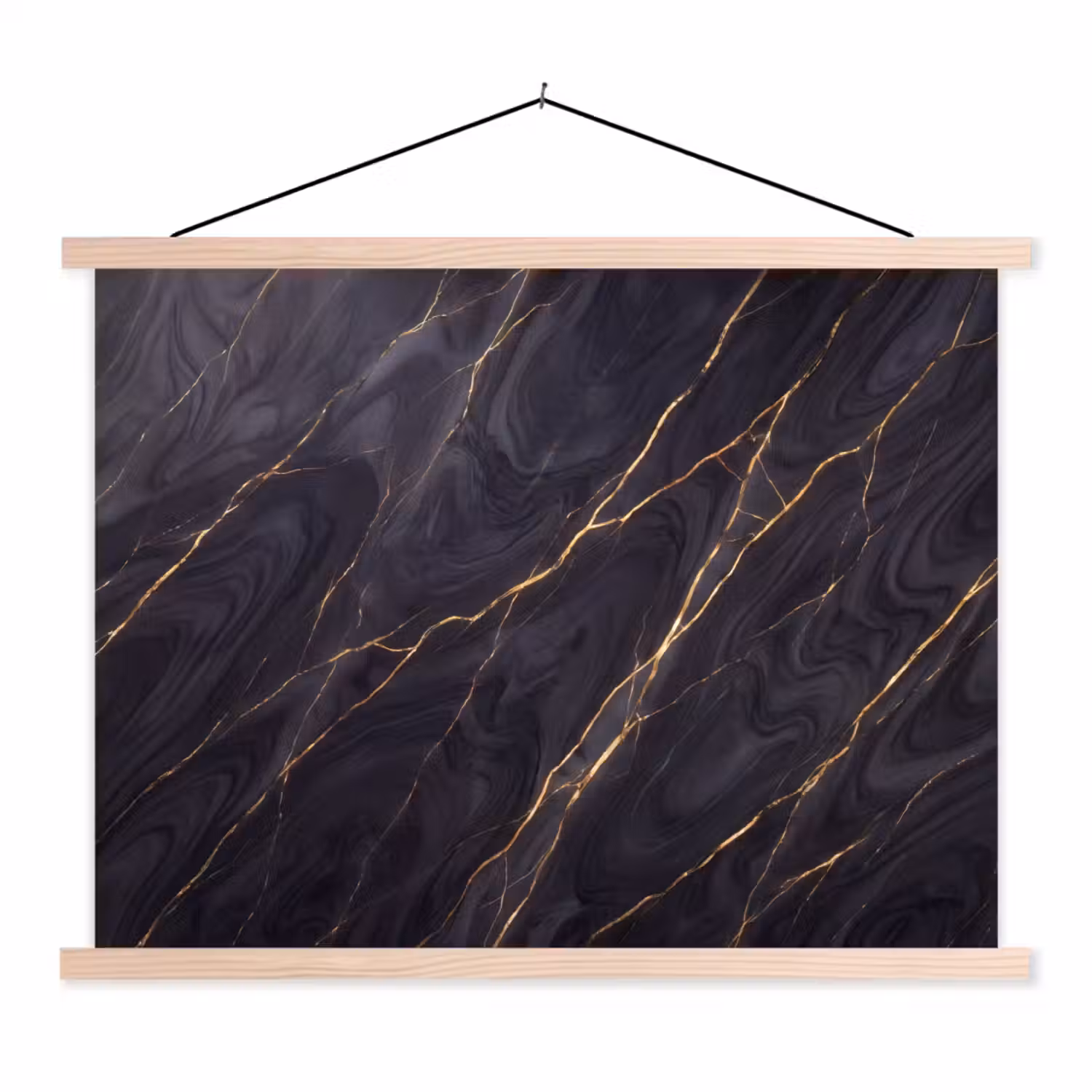 Marmer - Goudaders - Abstract - Modern - Zwart textielposter latten blank klein -3d