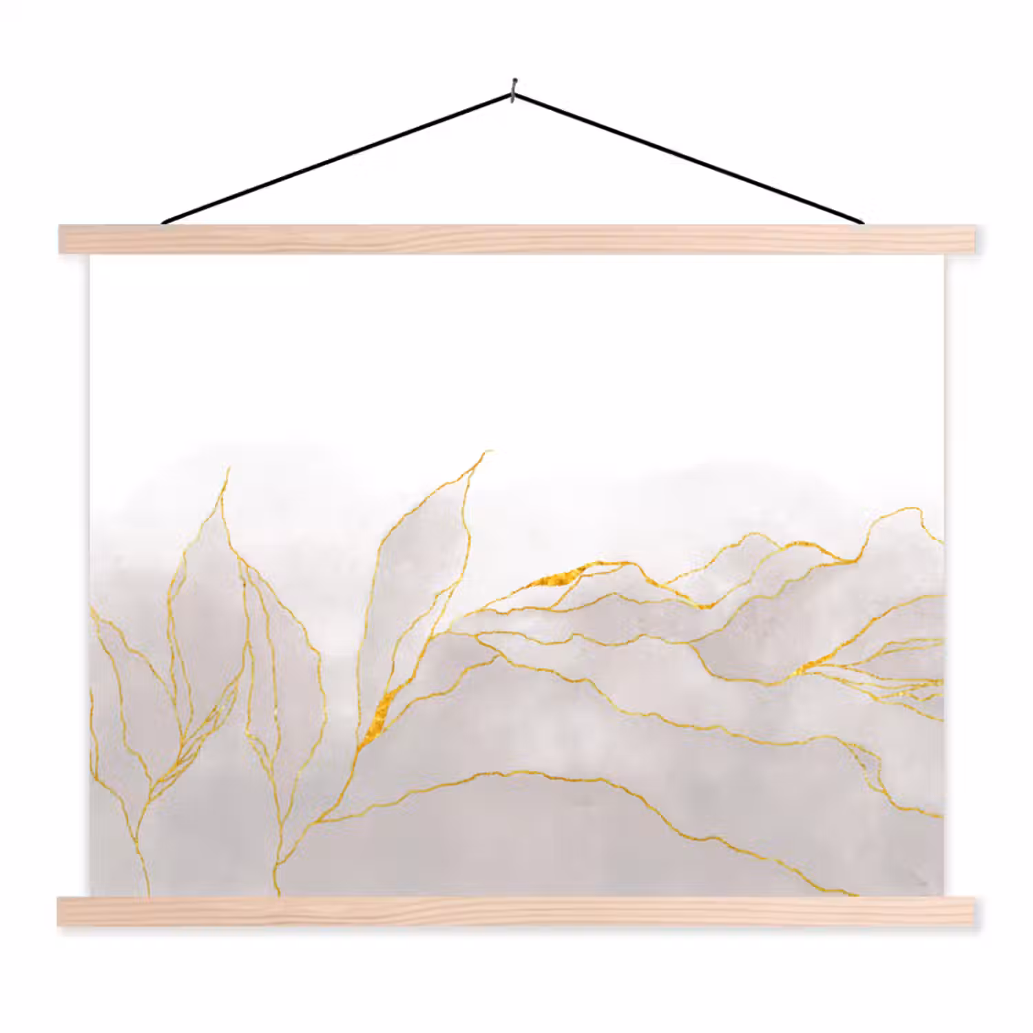 Marmerlook - Grijs - Goud - Chic - Marmer textielposter latten blank klein -3d