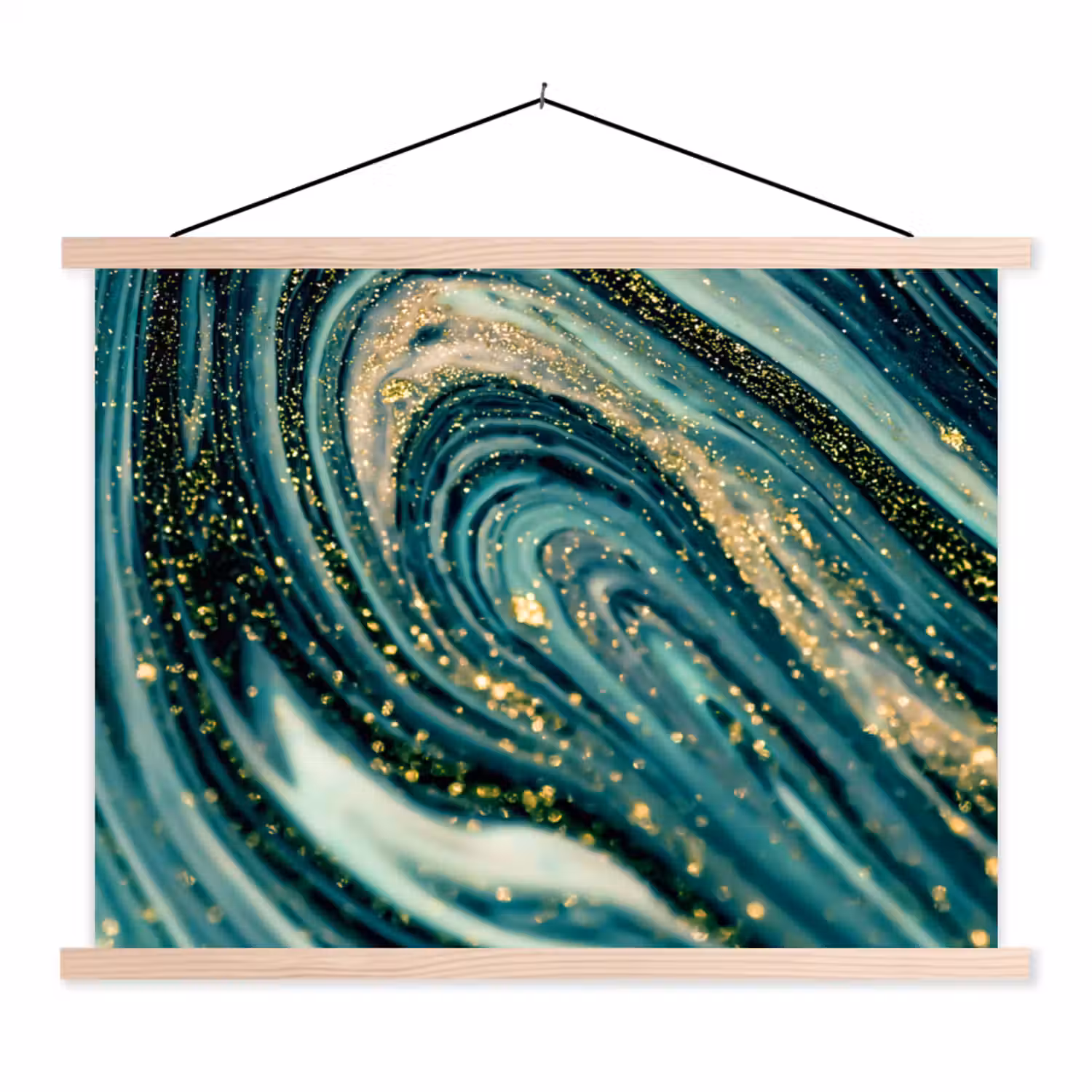 Marmerlook - Luxe - Goud - Turquoise - Glitter textielposter latten blank klein -3d