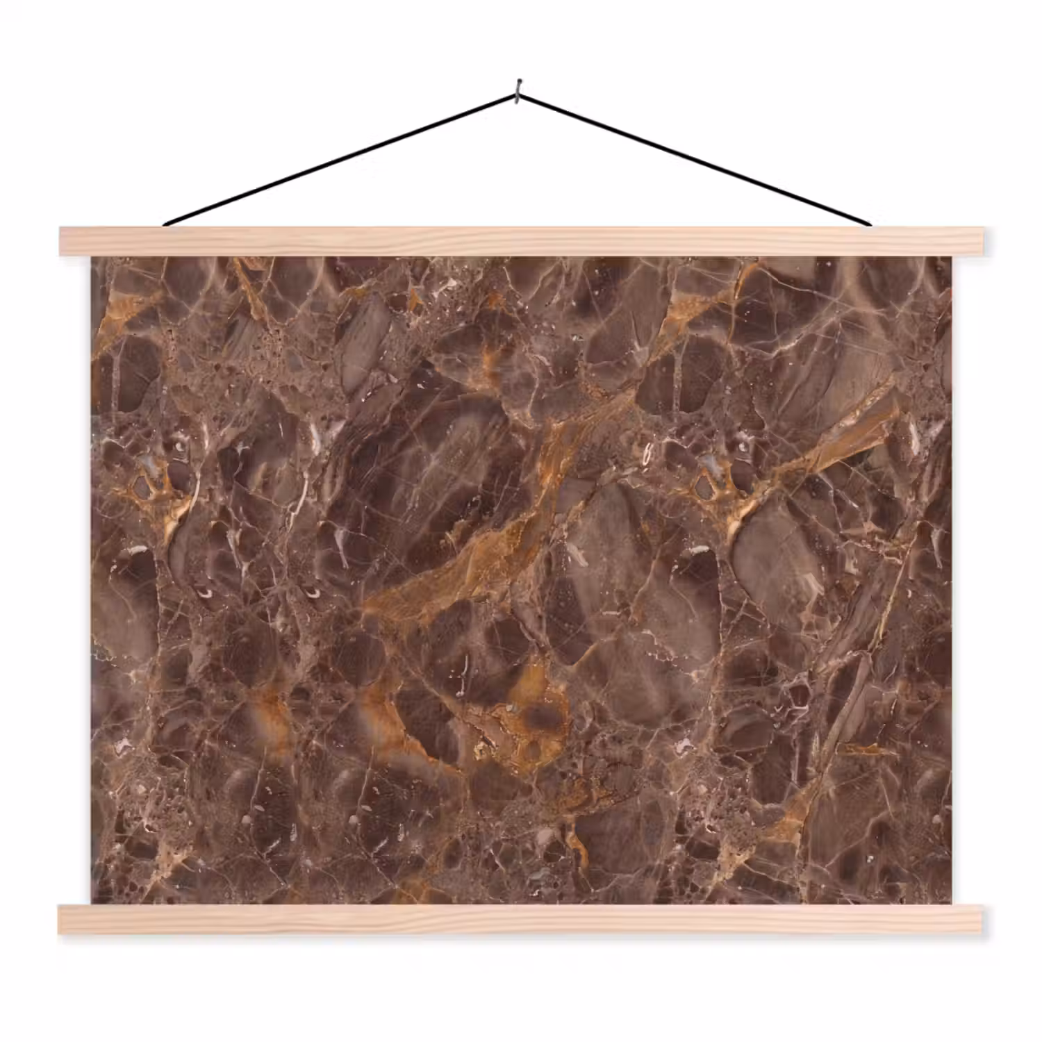 Marmer - Patroon - Natuur - Bruin - Goud textielposter latten blank klein -3d