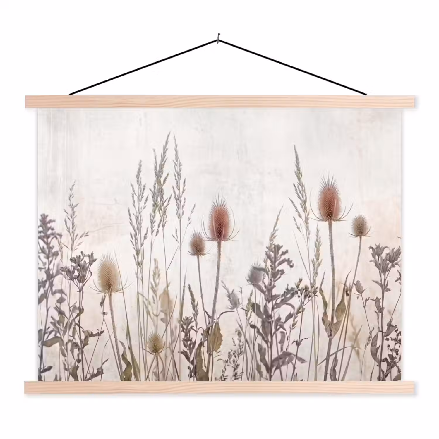 Weidebloemen - Design - Sepia textielposter latten blank klein -3d