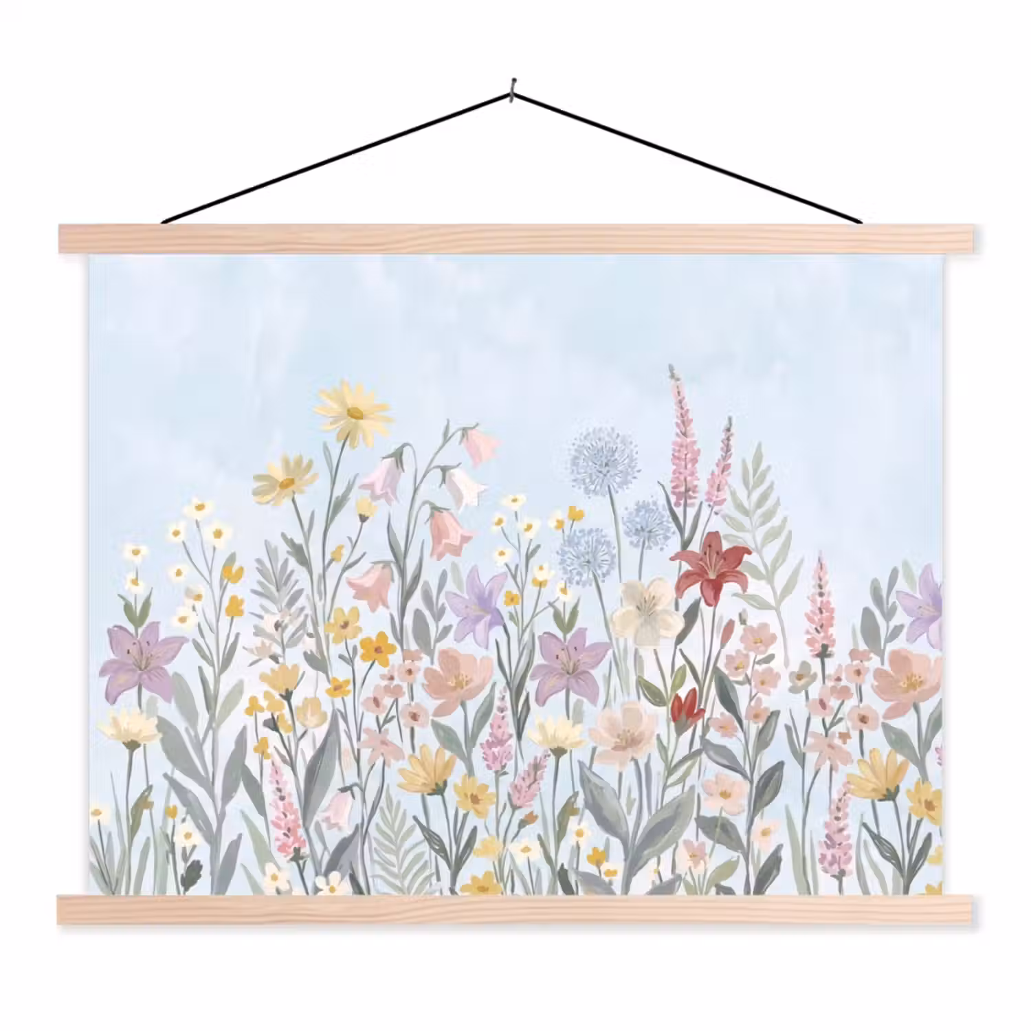 Weidebloemen - Illustratie - Kleurrijk textielposter latten blank klein -3d