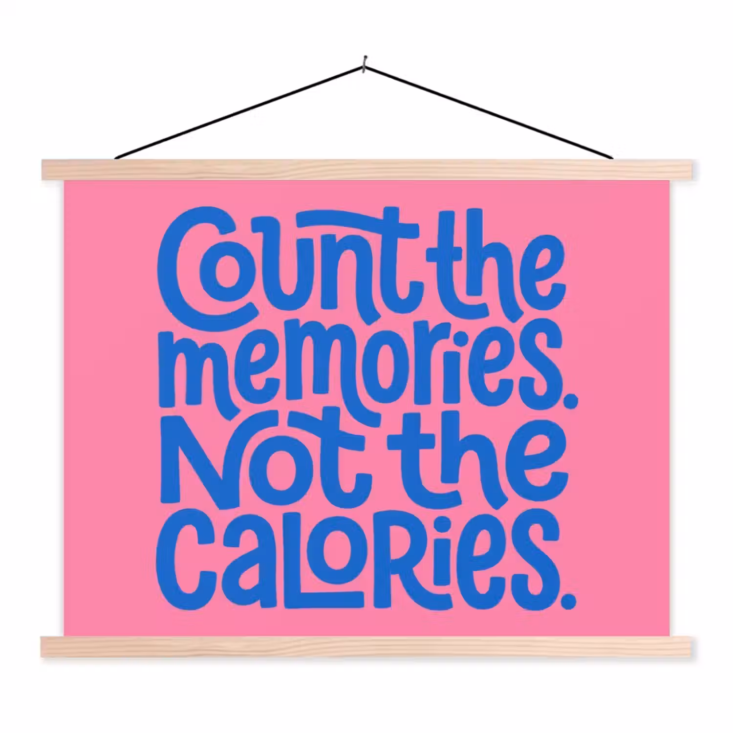 Memories - Roze - Blauw - Quote textielposter latten blank klein -3d