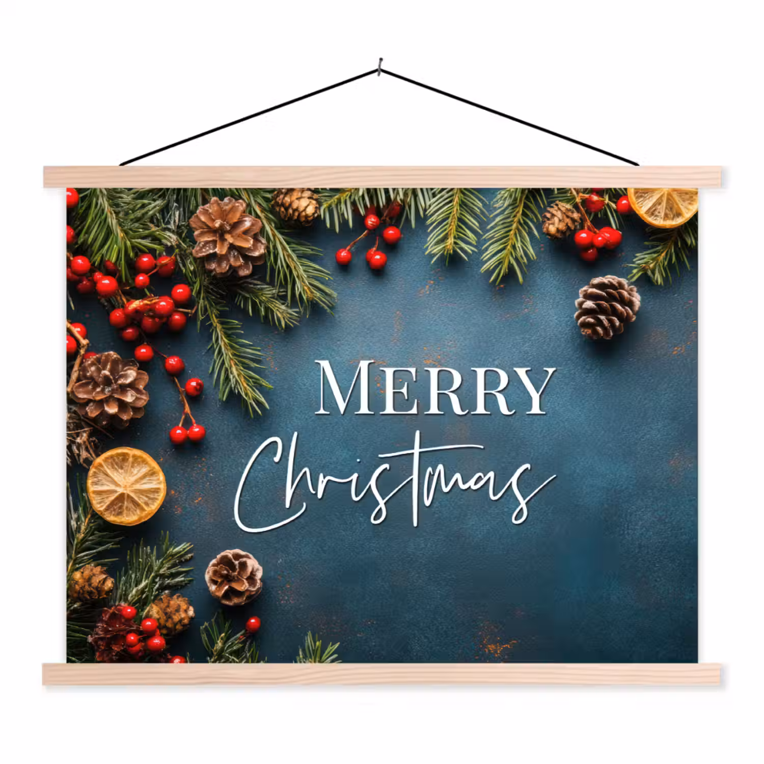 Merry Christmas - Blauw - Kerst - Winter textielposter latten blank klein -3d