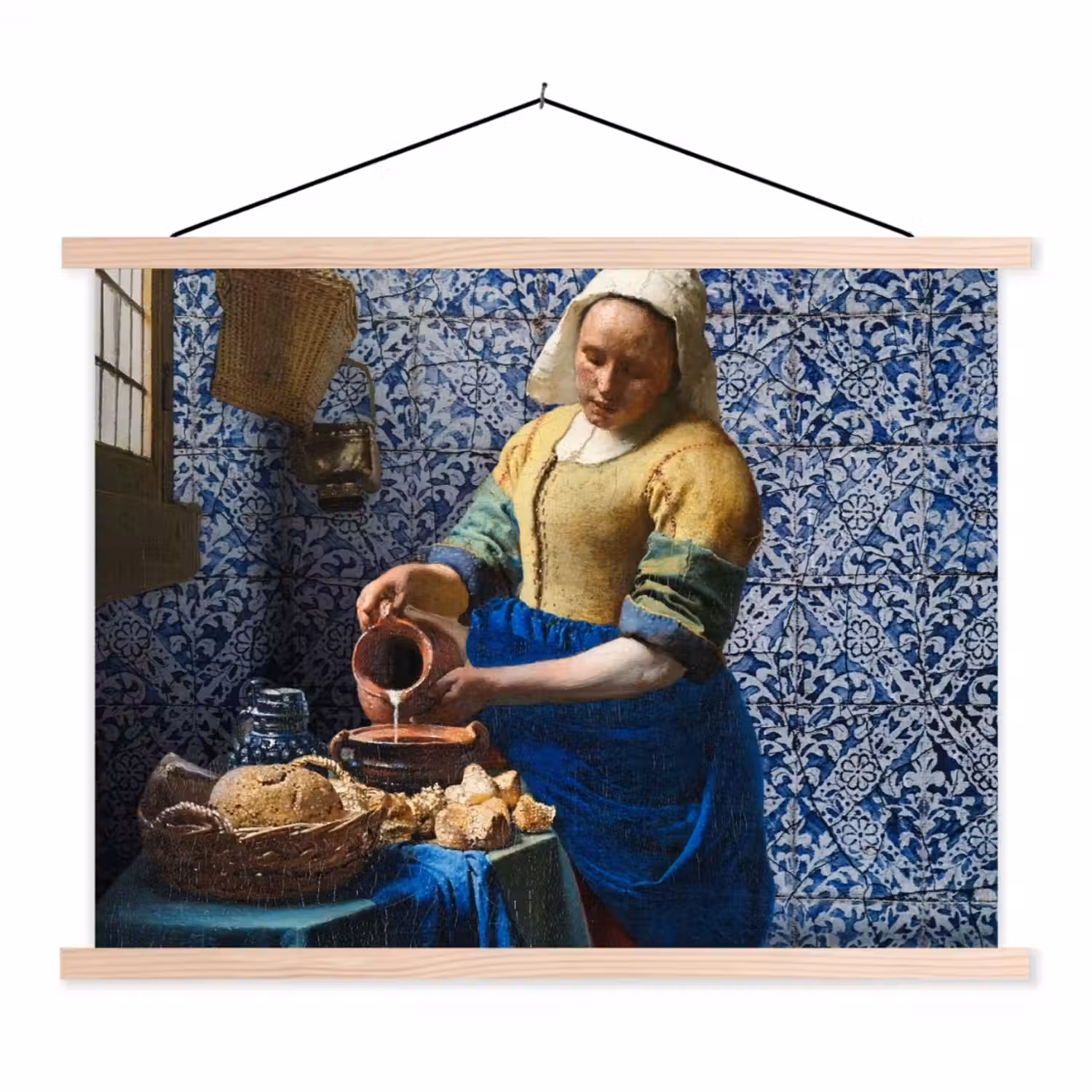 Melkmeisje - Delfts Blauw - Vermeer - Schilderij - Oude meesters textielposter latten blank klein -3d