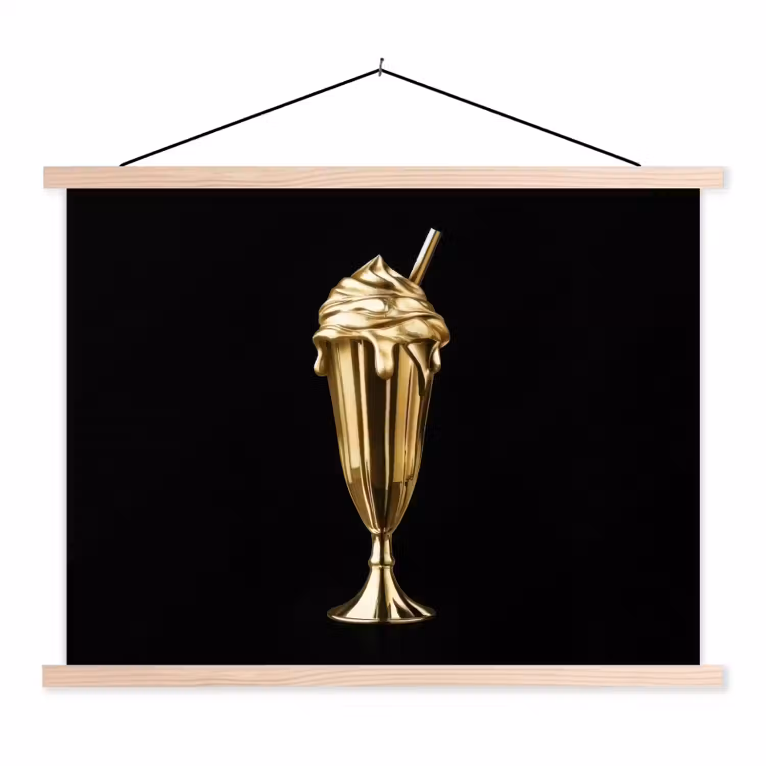Milkshake - Goud - Drinken - Zwart textielposter latten blank klein -3d