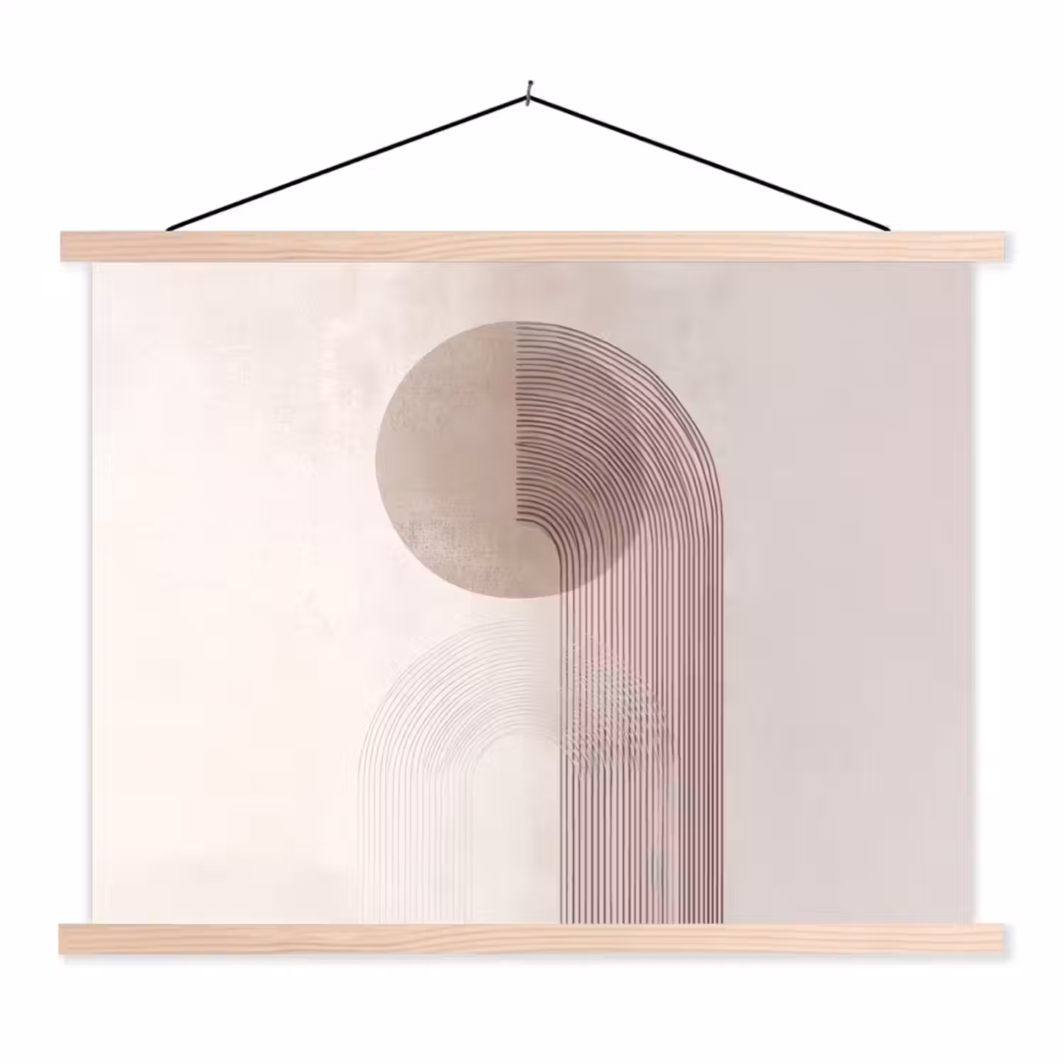 Minimalistisch - Cirkel - Lichtgrijs textielposter latten blank klein -3d