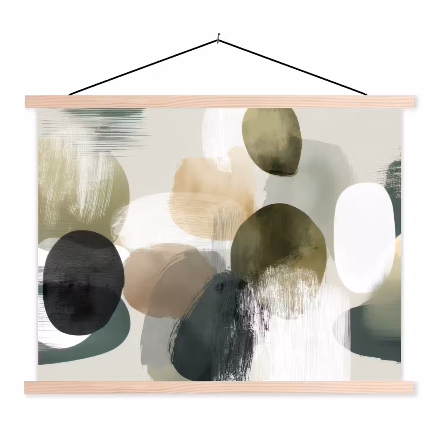 Minimalistisch - Cirkels - Penseelstreken - Beige textielposter latten blank klein -3d