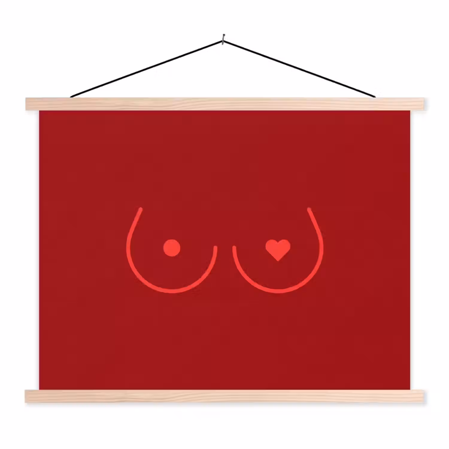 Minimalistisch - Lijnillustratie - Rood textielposter latten blank klein -3d