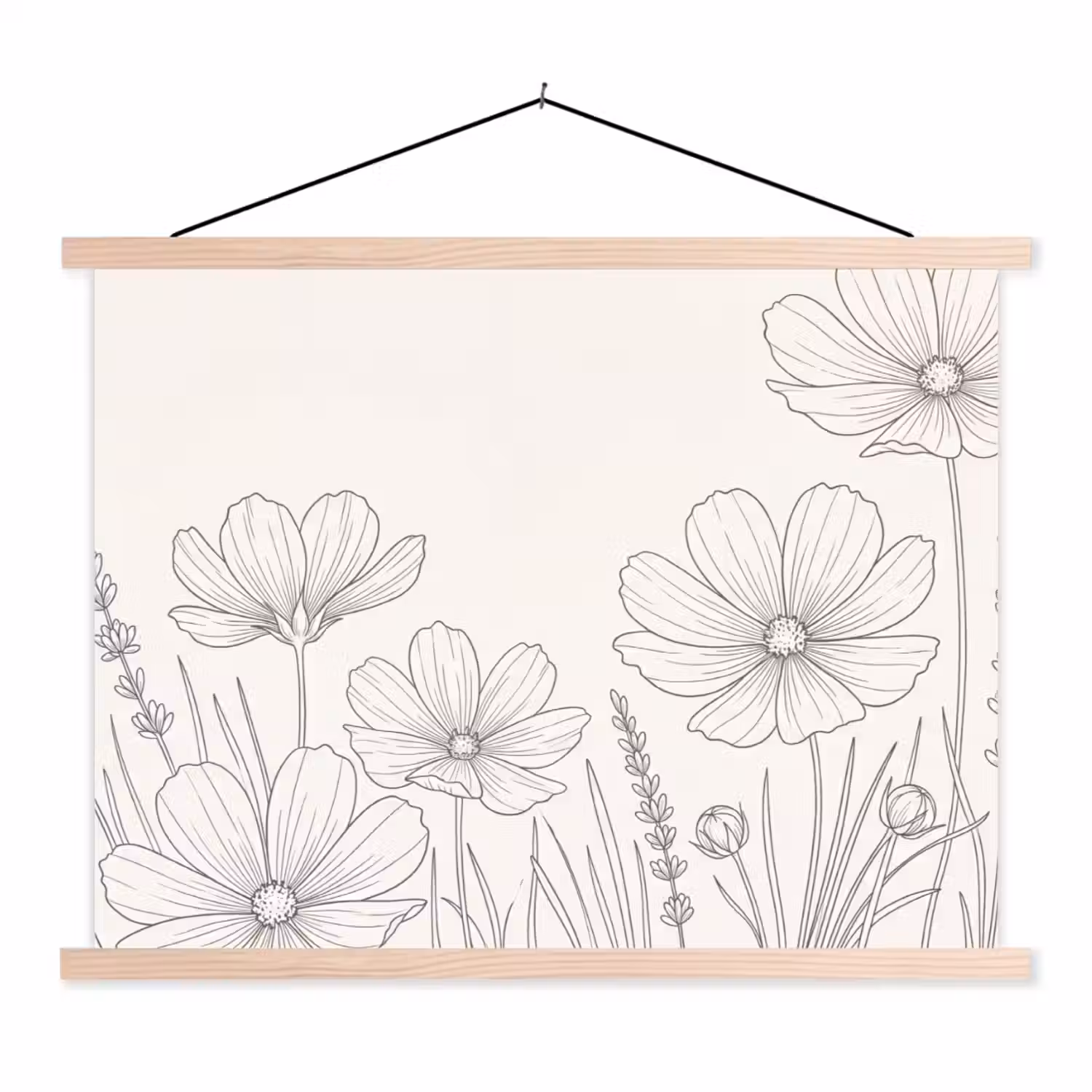 Minimalistisch - Modern - Bloemen - Beige textielposter latten blank klein -3d