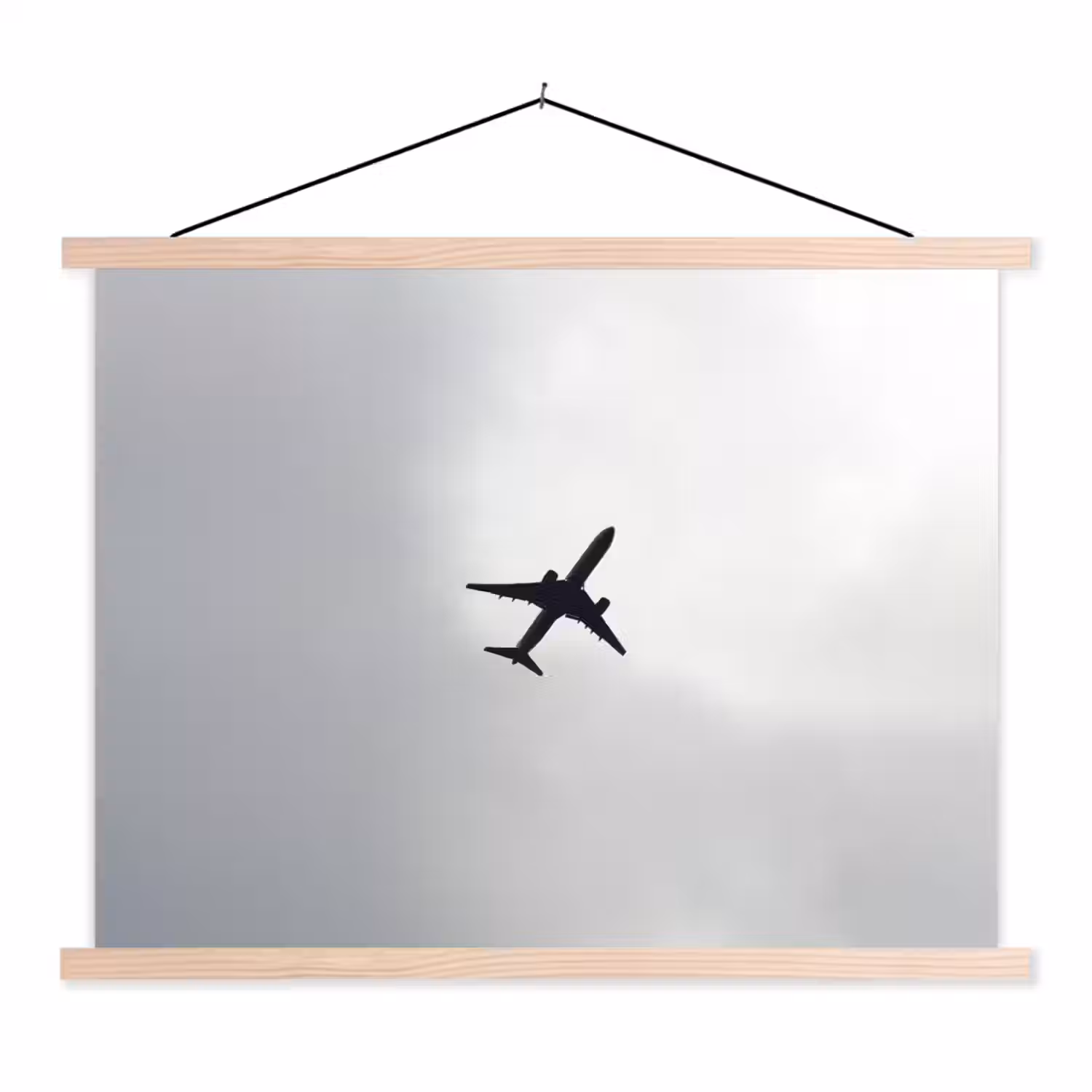 Minimalistisch - Silhouet - Zwart - Vliegtuig textielposter latten blank klein -3d
