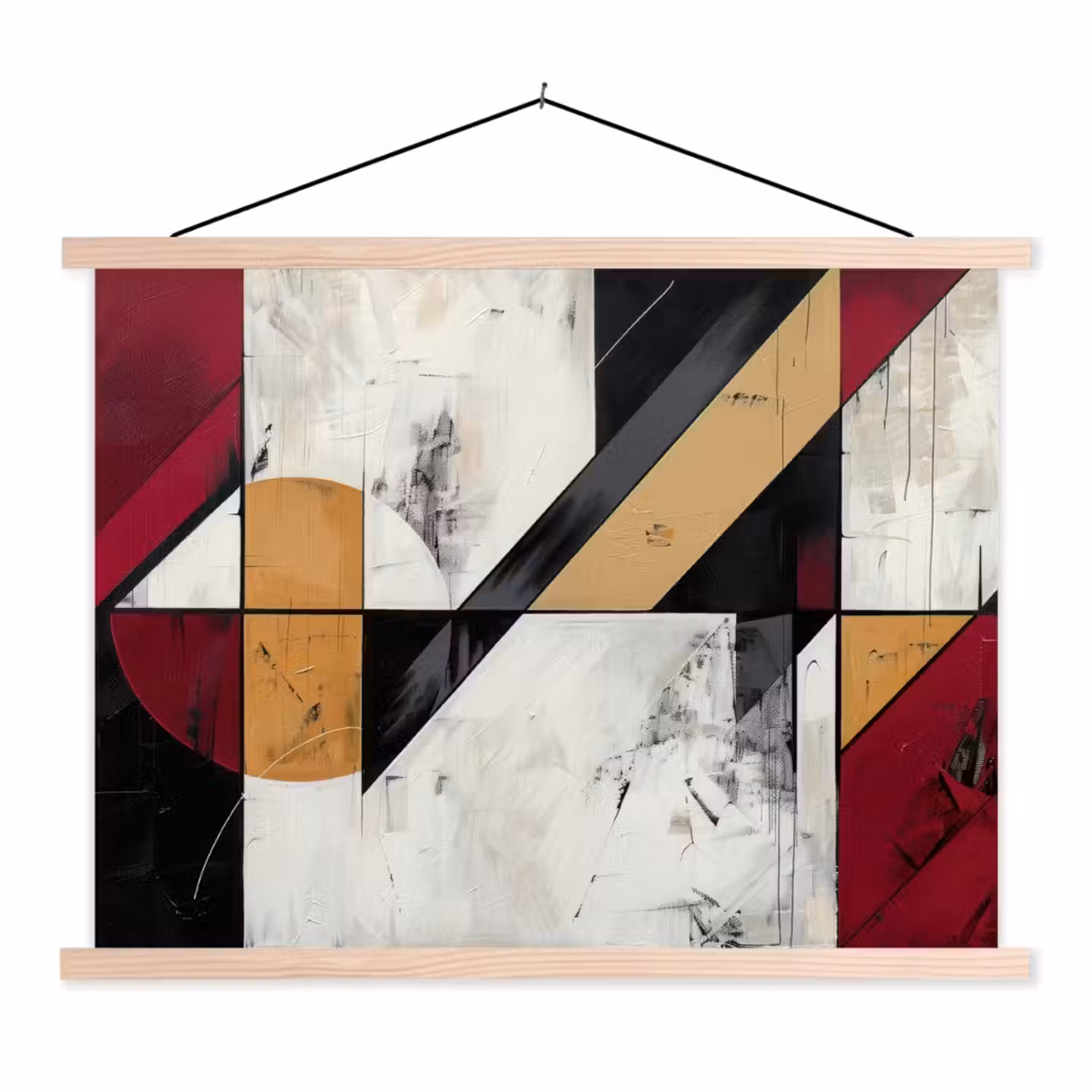 Modern - Abstract - Geometrisch - Rood - Industrieel textielposter latten blank klein -3d