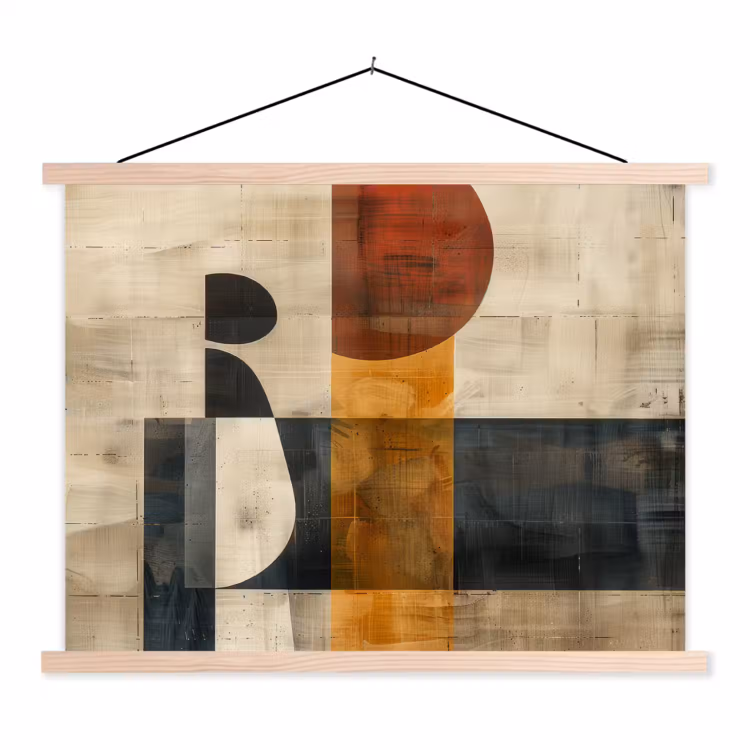 Modern - Kunst - Beige - Industrieel textielposter latten blank klein -3d