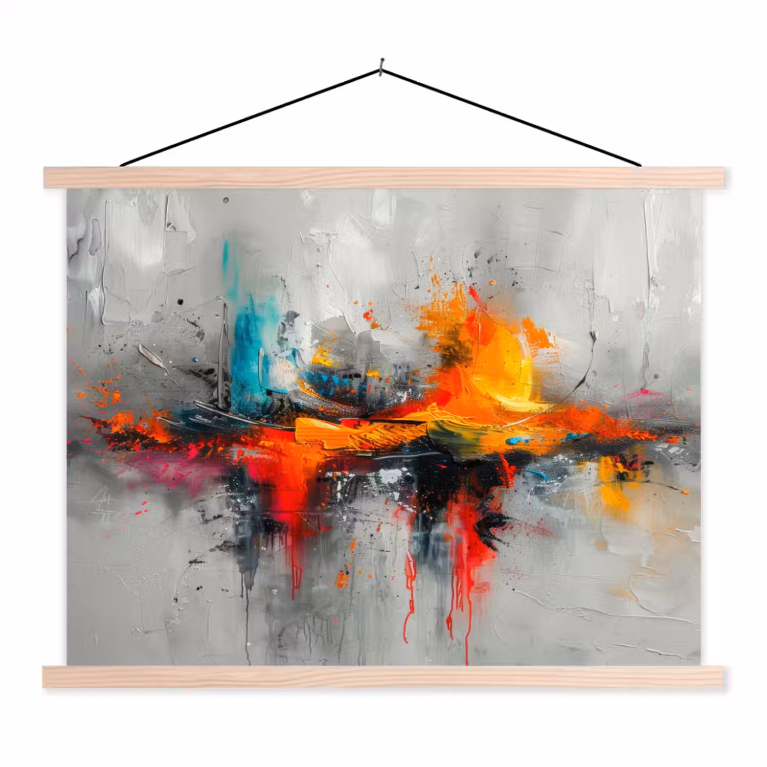 Moderne kunst - Oranje - Grijs - Abstract textielposter latten blank klein -3d