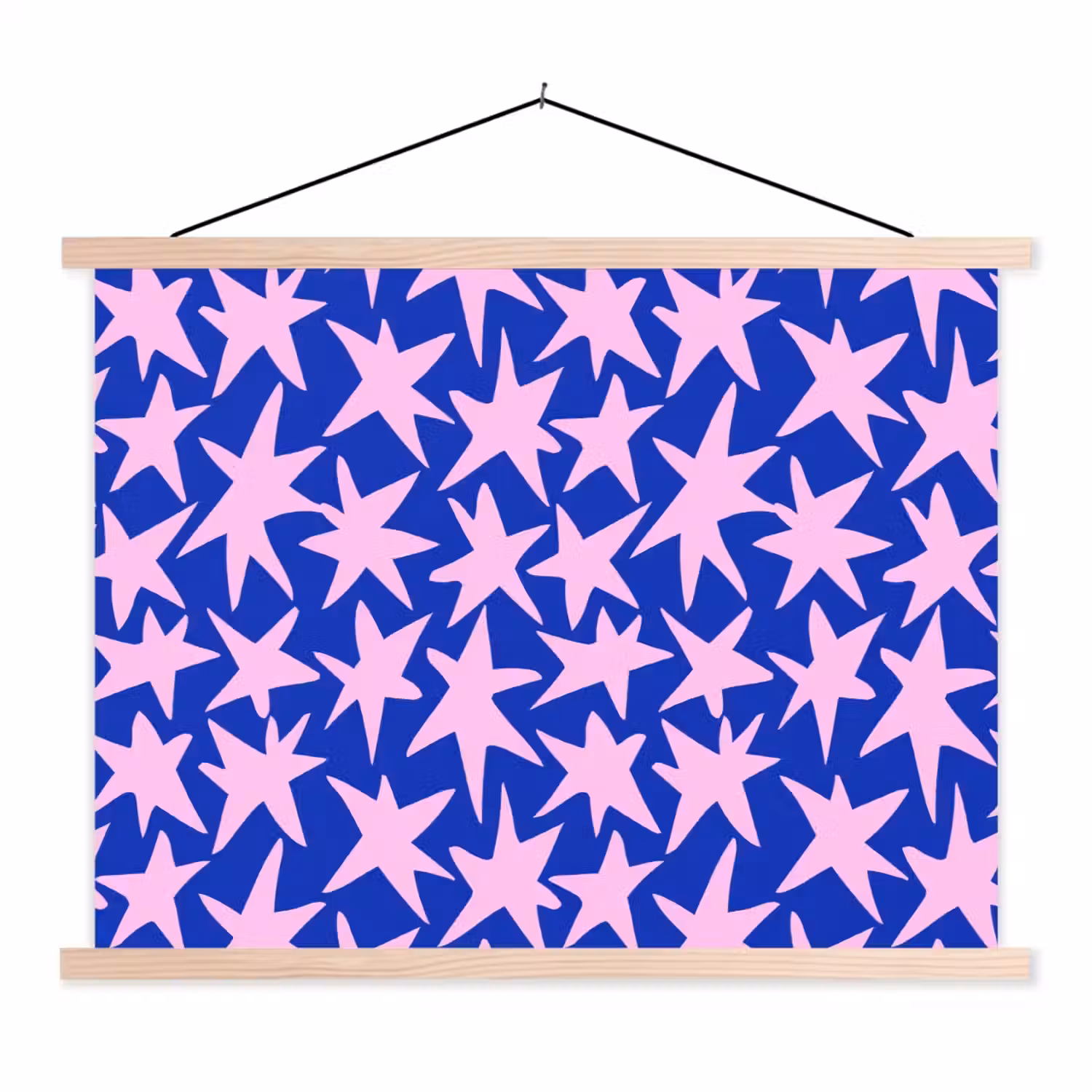 Modern - Sterren - Blauw textielposter latten blank klein 122 -3d