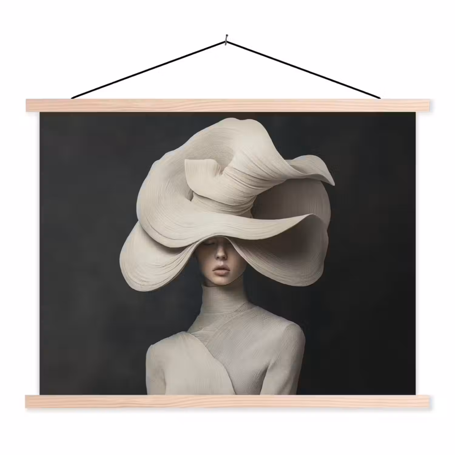 Modern - Vrouw - Hoed textielposter latten blank klein -3d