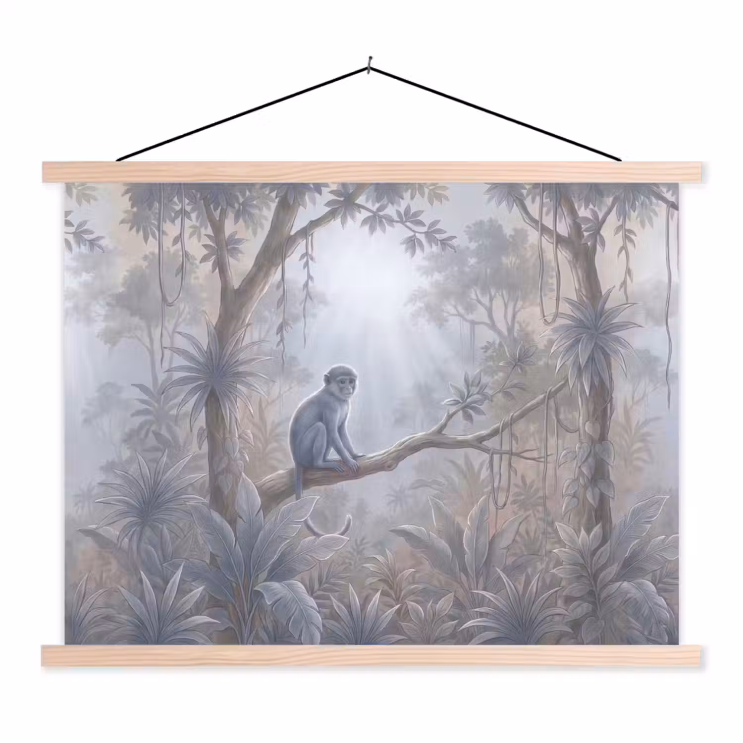 Aap - Boom - Jungle - Natuur - Grijs textielposter latten blank klein -3d