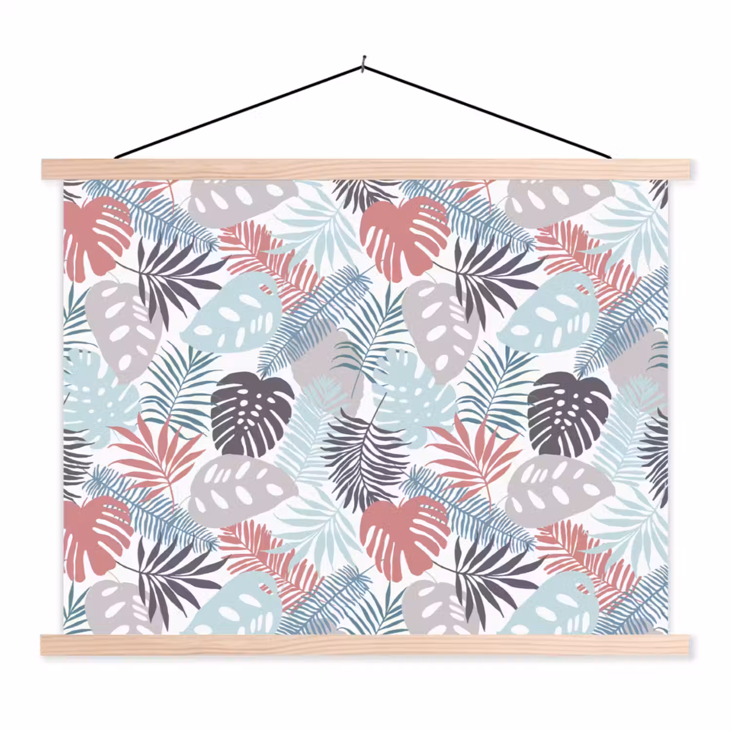 Monstera - Pastel - Bladeren - Tropical textielposter latten blank klein -3d