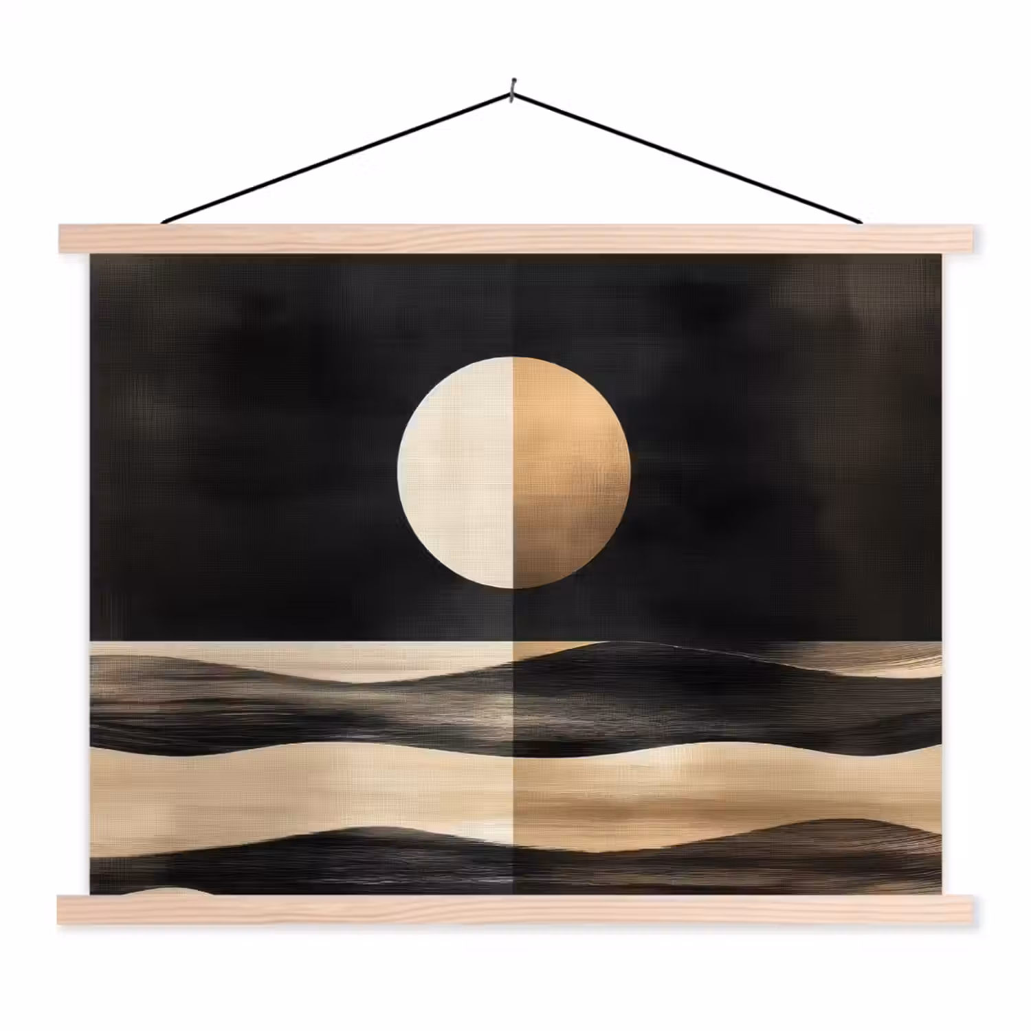Maan - Cirkel - Goud textielposter latten blank klein -3d
