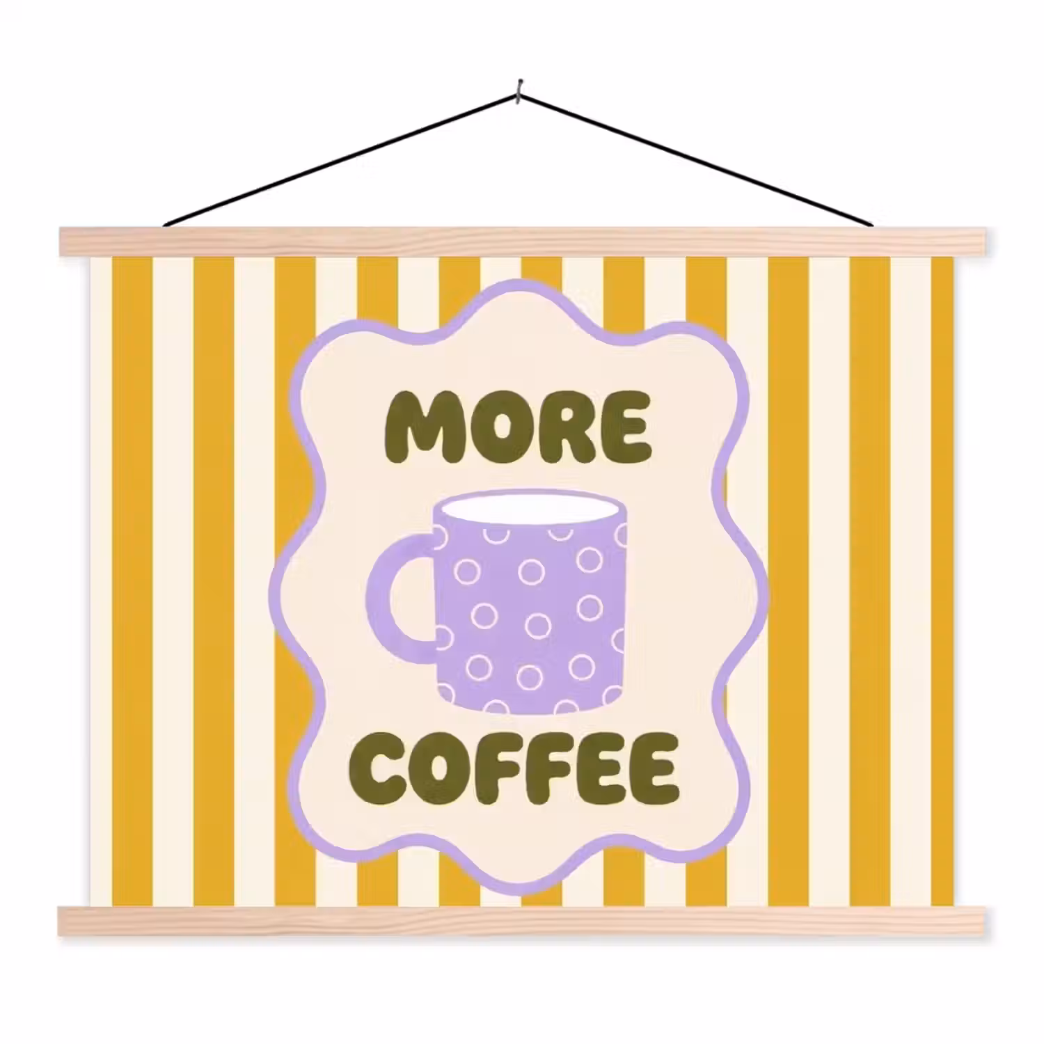 More coffee - Geel - Paars - Strepen - Mok textielposter latten blank klein -3d