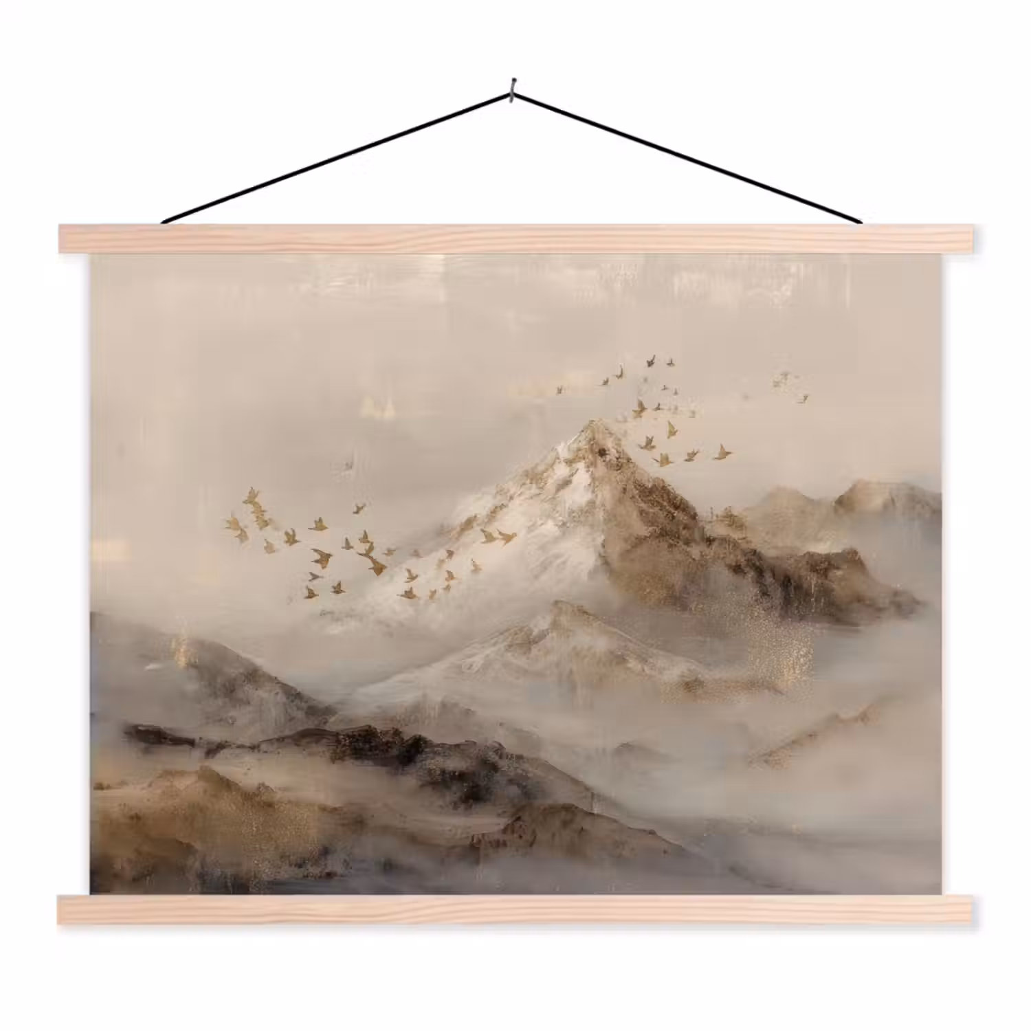 Berglandschap - Mist - Penseelstreken textielposter latten blank klein -3d