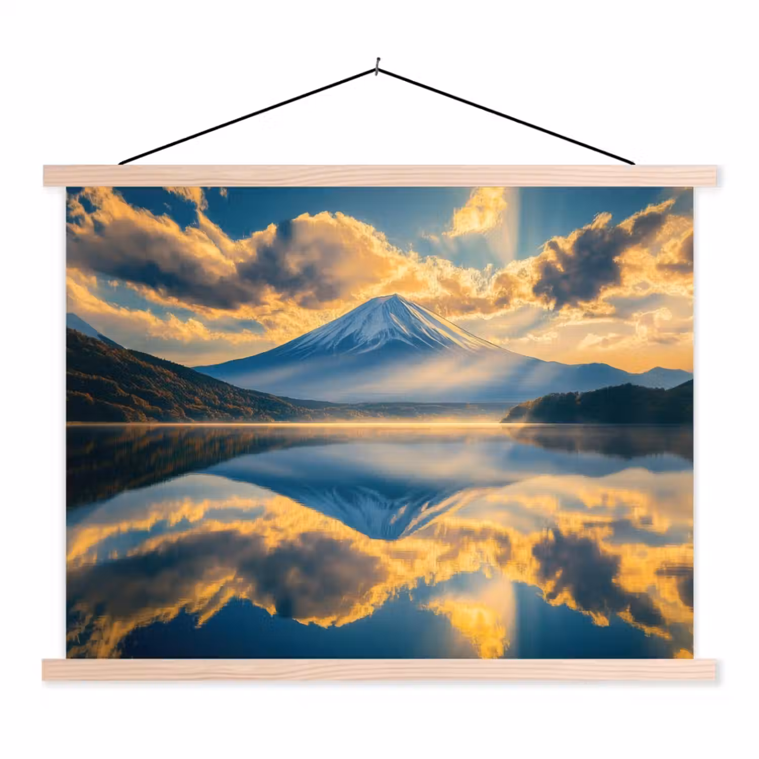 Berg - Rivier - Zonsondergang textielposter latten blank klein -3d