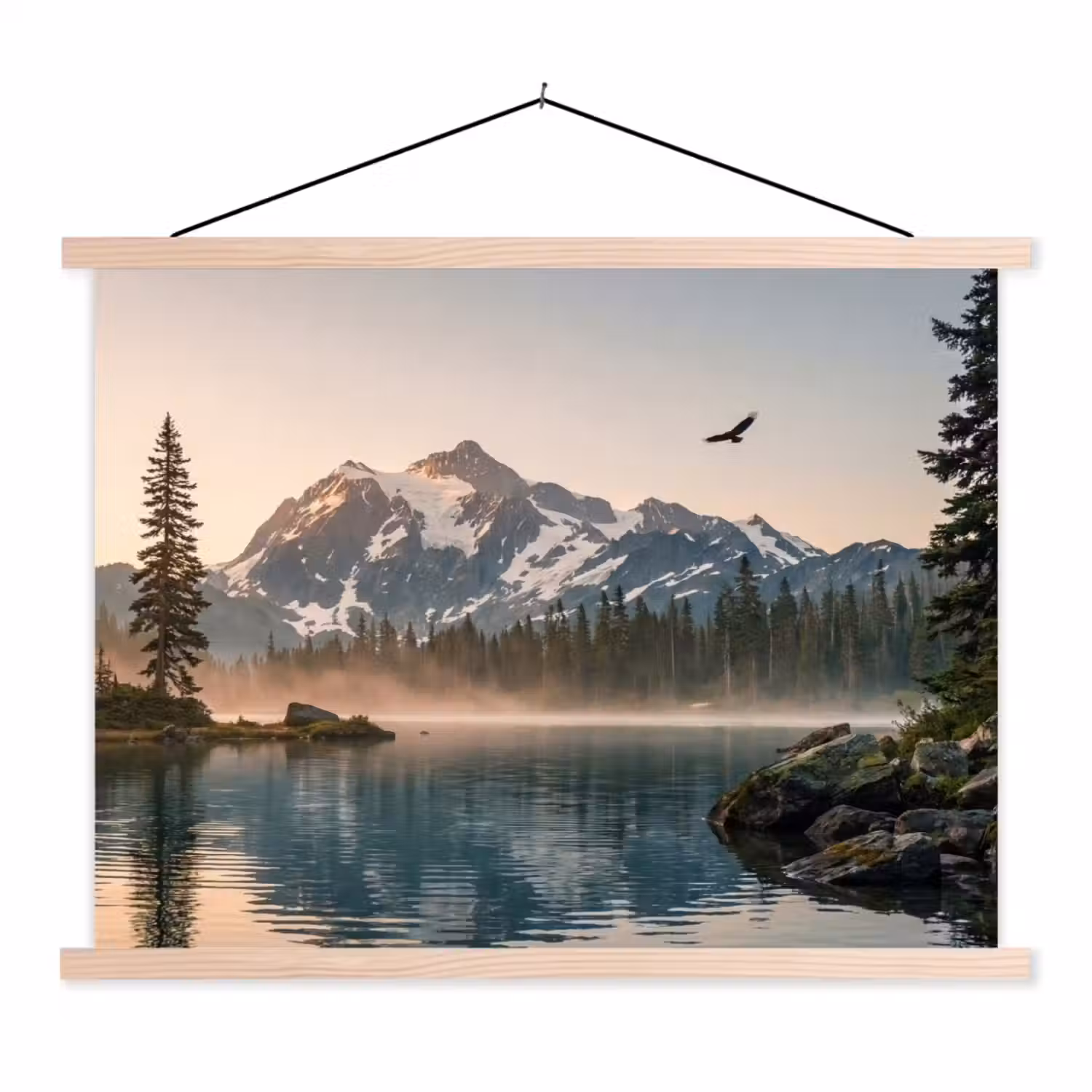 Bergen - Water - Bomen textielposter latten blank klein -3d