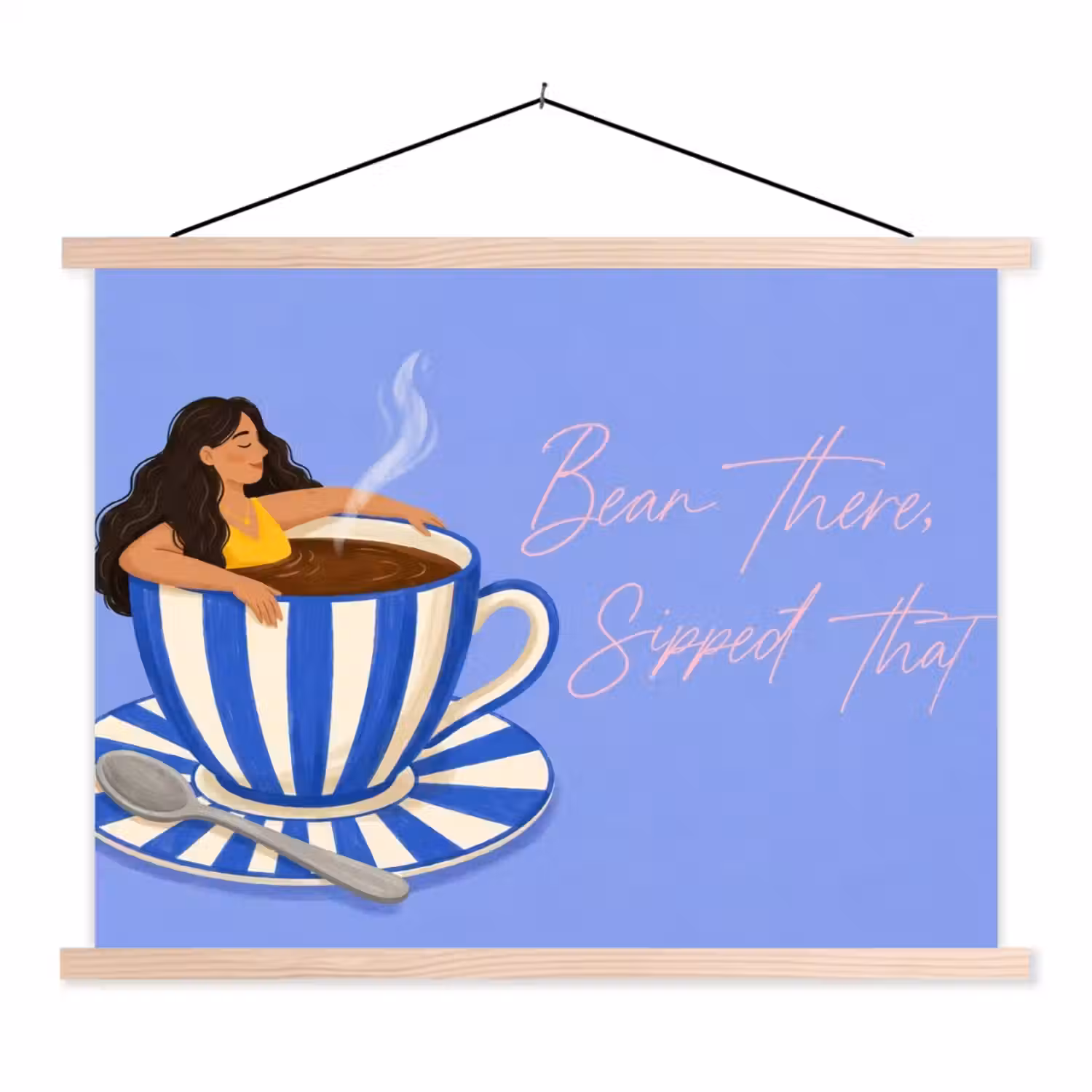 Mok - Koffie - Vrouw - Paars textielposter latten blank klein -3d