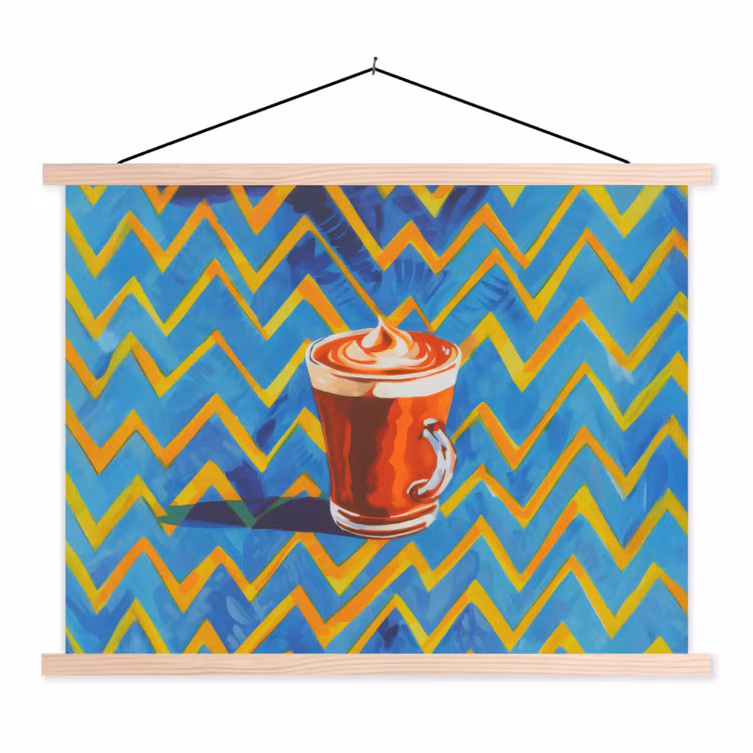 Mok - Koffie - Zigzag - Slagroom textielposter latten blank klein -3d