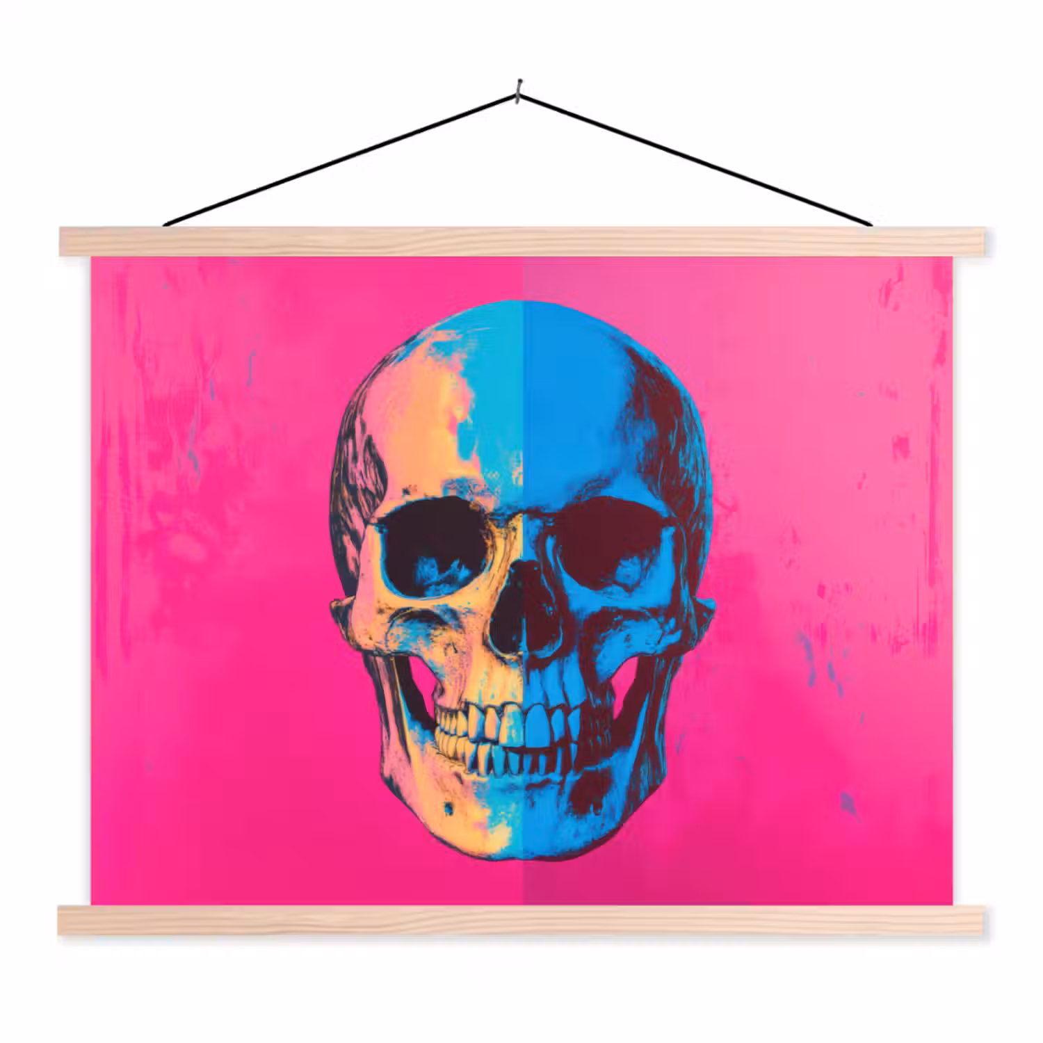 Neon - Blauw - Pop-art - Schedel textielposter latten blank klein -3d