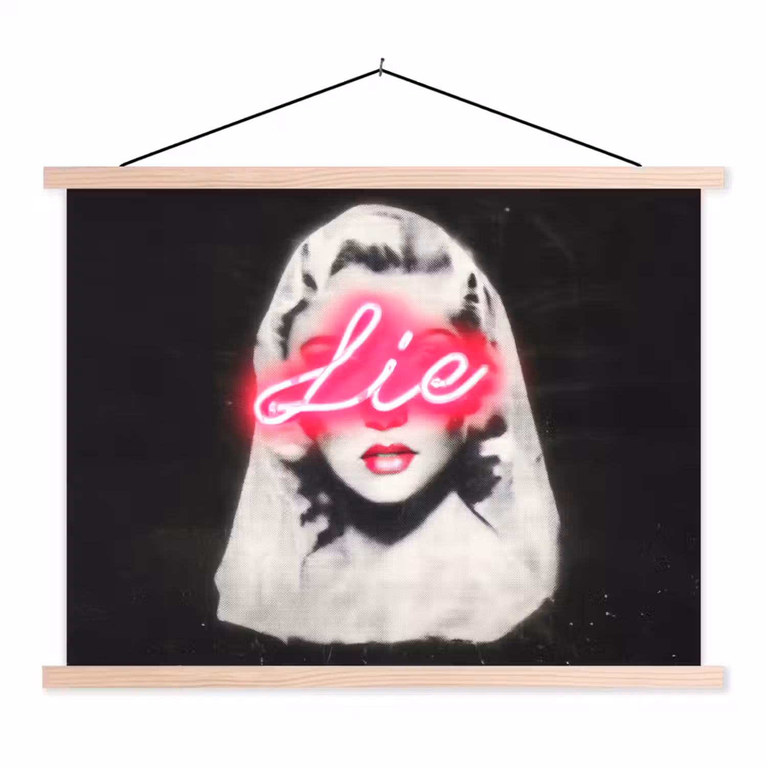 Neon - Letters - Vintage - Vrouw textielposter latten blank klein -3d
