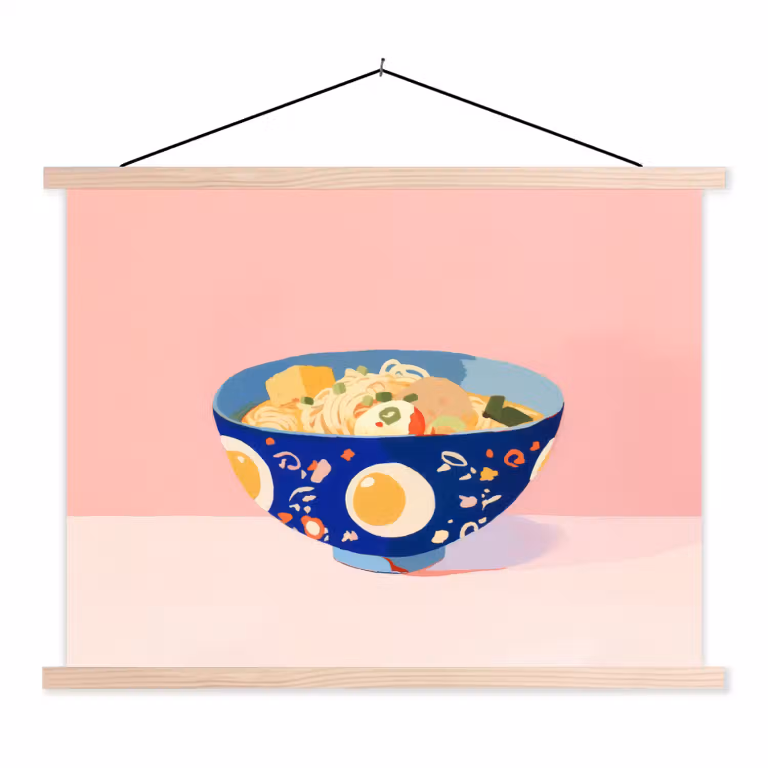 Noodles - Kom - Blauw - Illustratie textielposter latten blank klein -3d