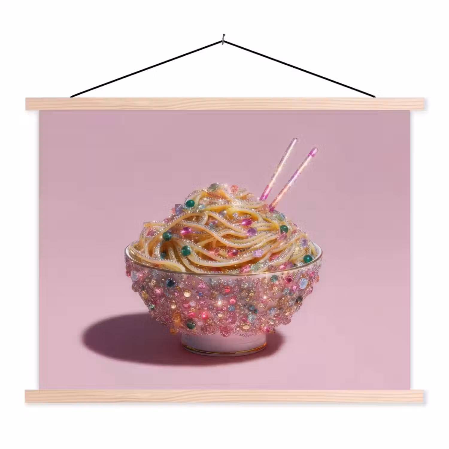 Noodles - Edelstenen - Stokjes - Roze textielposter latten blank klein -3d