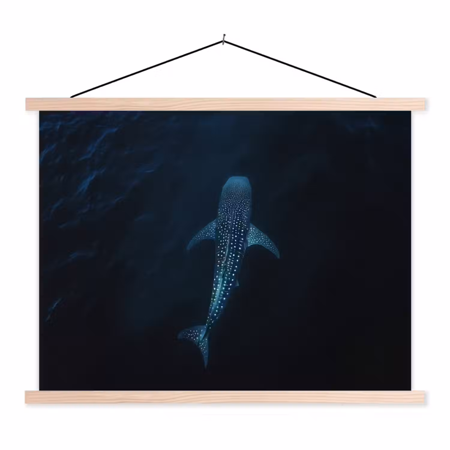 Oceaan - Walvishaai - Donkerblauw - Vlekken textielposter latten blank klein -3d