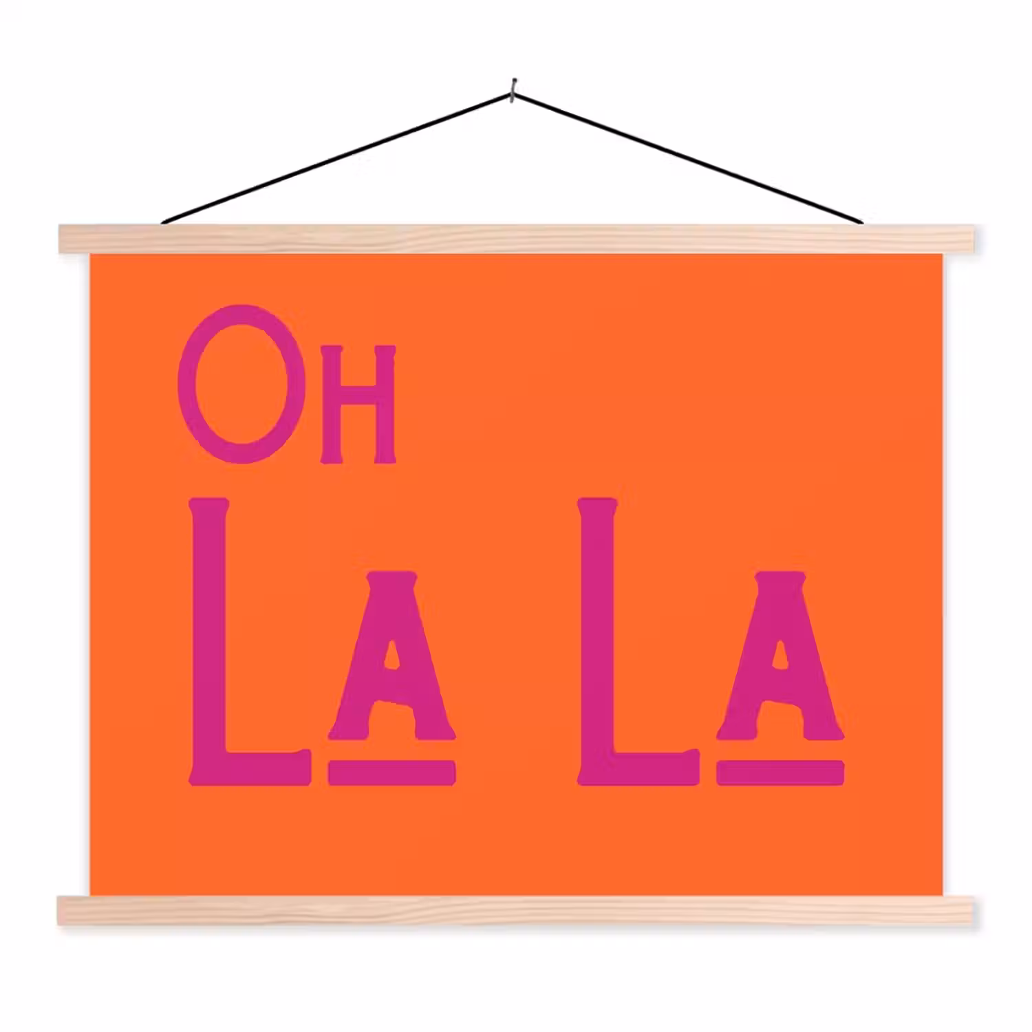 Oh la la - Oranje - Roze - Scheeflettertype textielposter latten blank klein -3d